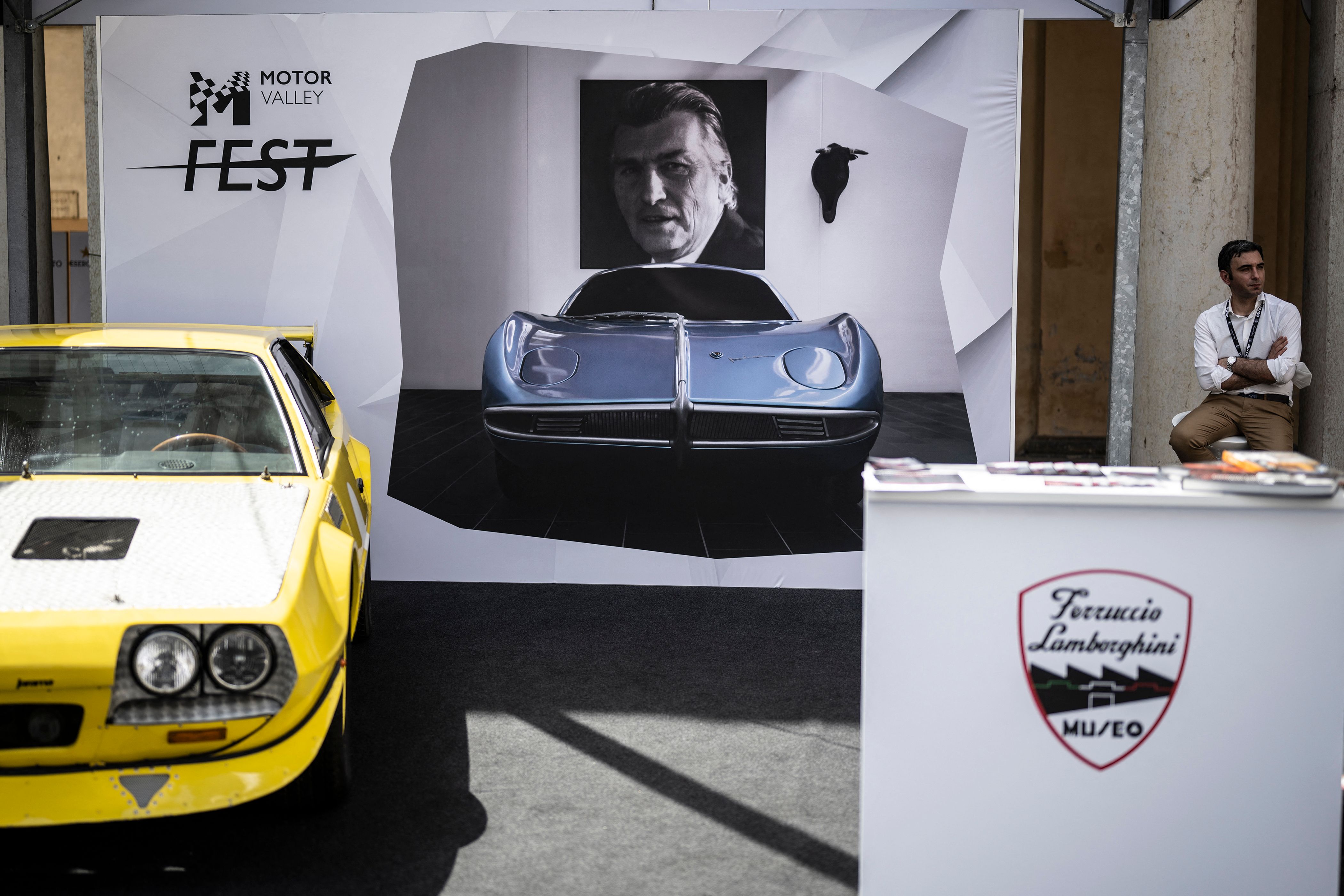 A portrait of late Italian automobile designer and industrialist, founder of Italian luxury sports car manufactuerer Lamborgini, Ferruccio Lamborghini, at the stand of a Museum dedicated to him in Modena, Northern Italy. Italy won some concessions on the emission rules for niche manufacturers like Lamborghini.