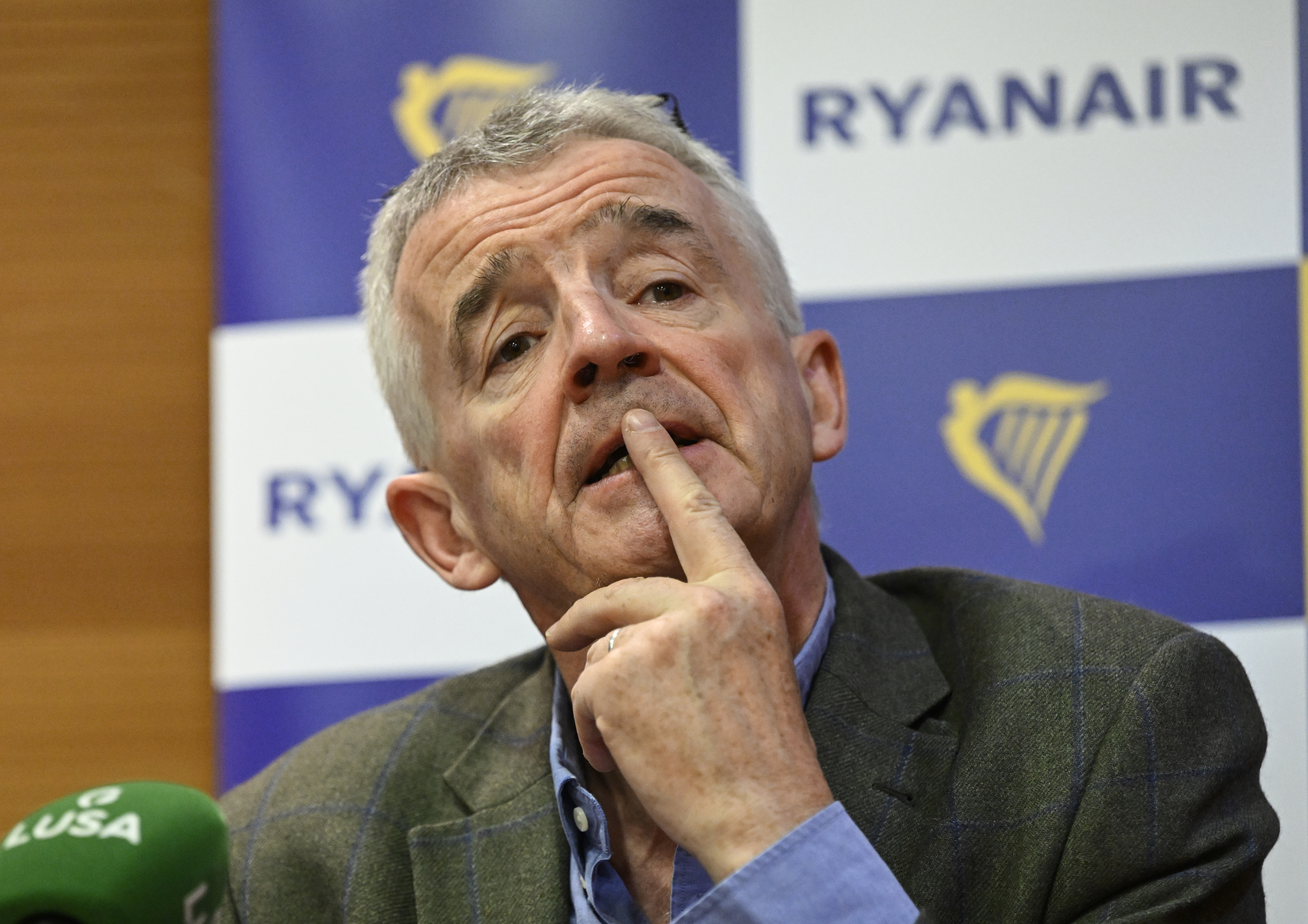 Ryanair Group CEO Michael O'Leary delivers remarks during a press conference in Radisson Blu Hotel to announce an increase of summer flights and to demand more slots for the airline in Lisbon International Airport.