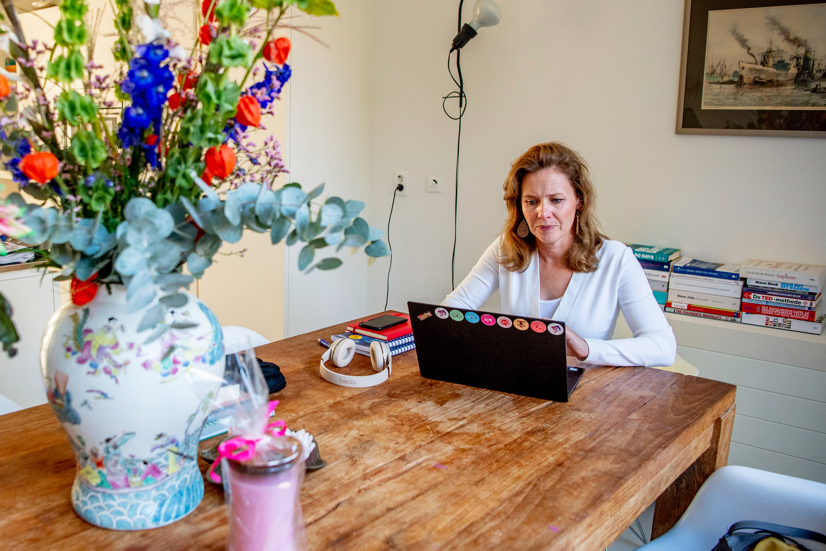A woman working from home in Rotterdam, Netherlands.