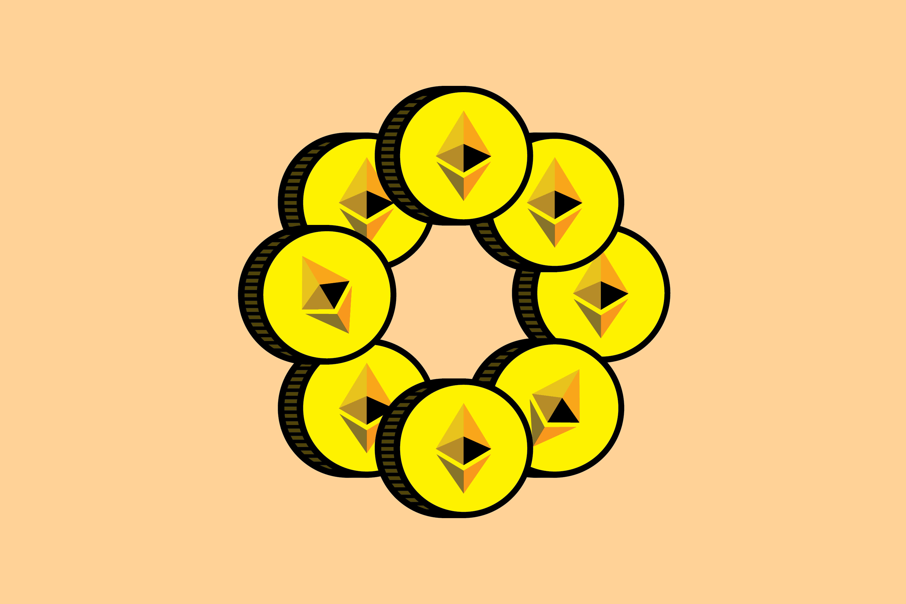 Ether coins orange background