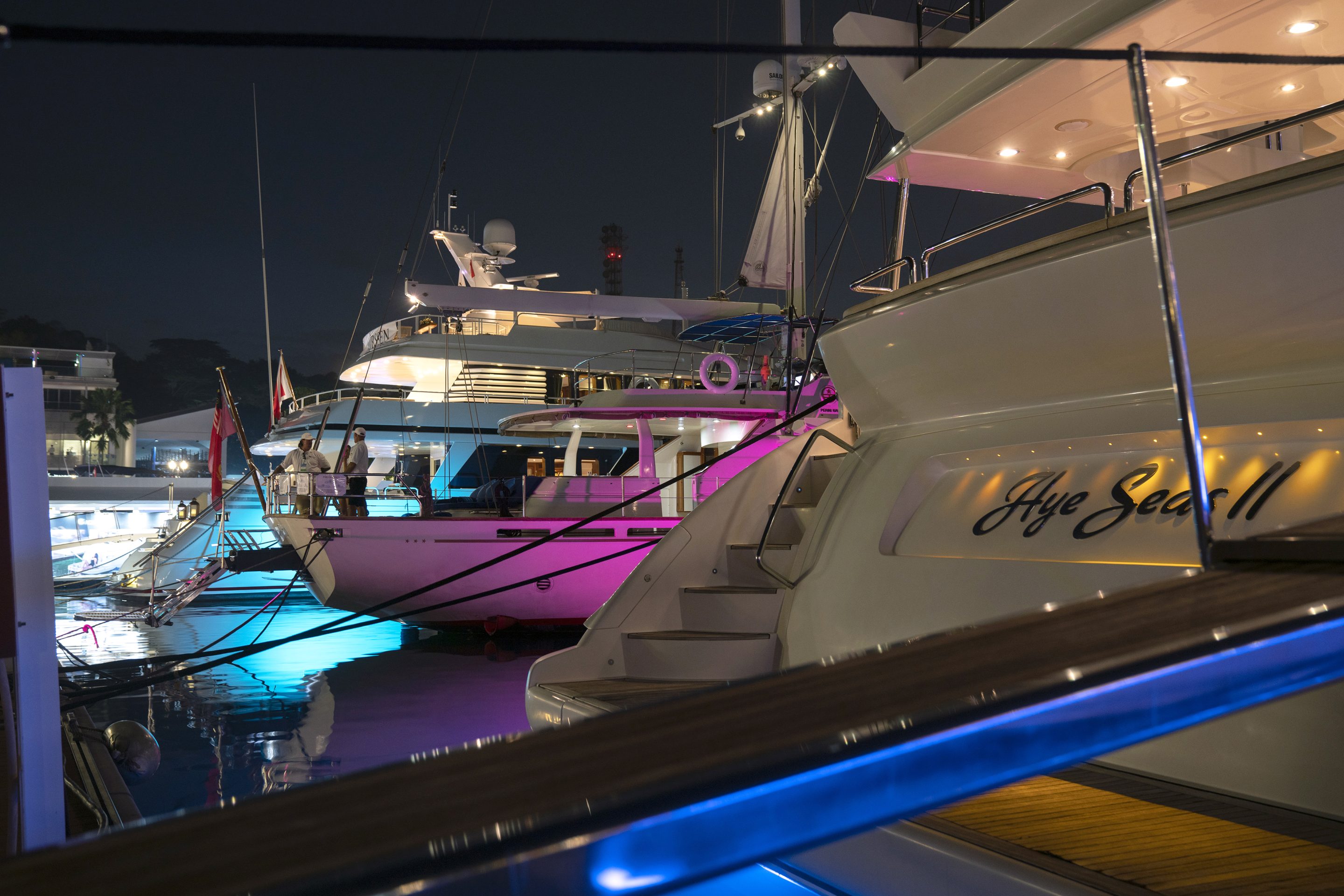 The Azimut 116 Hye Seas II yacht sits moored during the Singapore Yacht Show in 2019