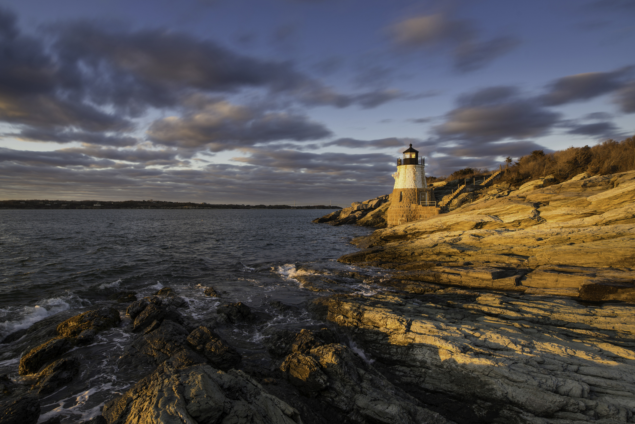 The Castle Hill Lighthouse on Narragansett Bay in Newport, R.I.