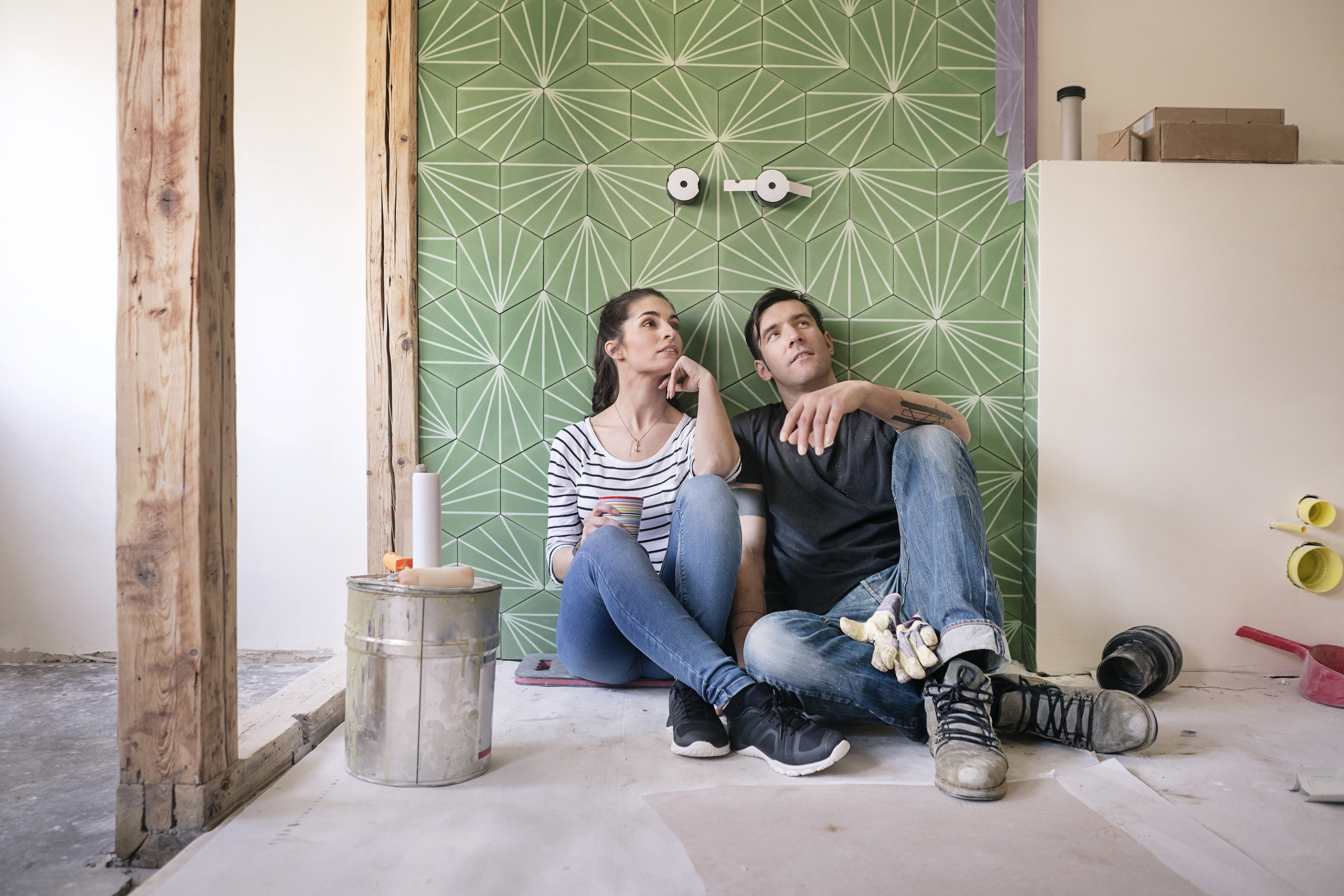 Couple renovating house