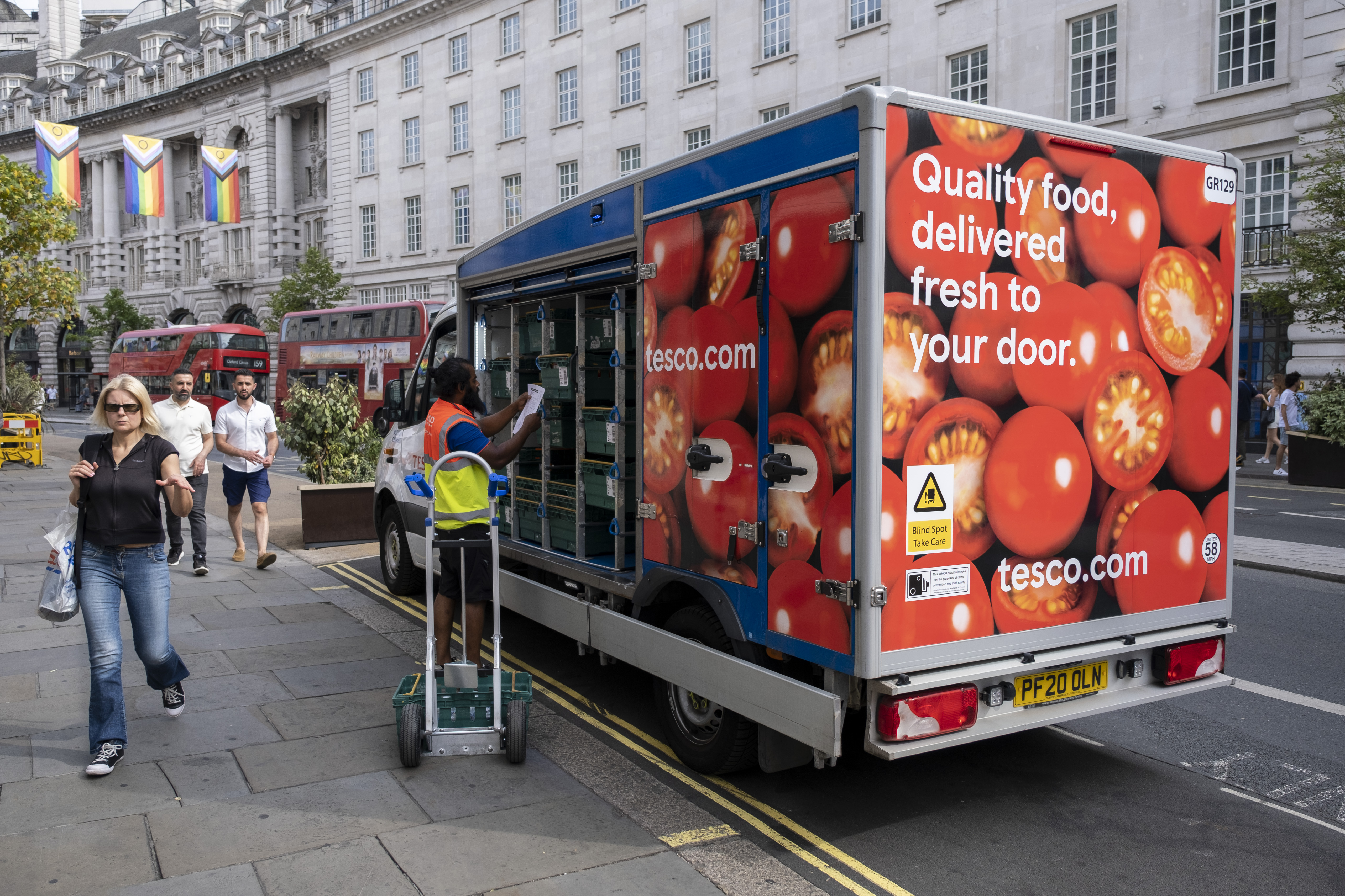 Tesco groceries delivery van on Regent Street on 11th July 2022 in London, United Kingdom.