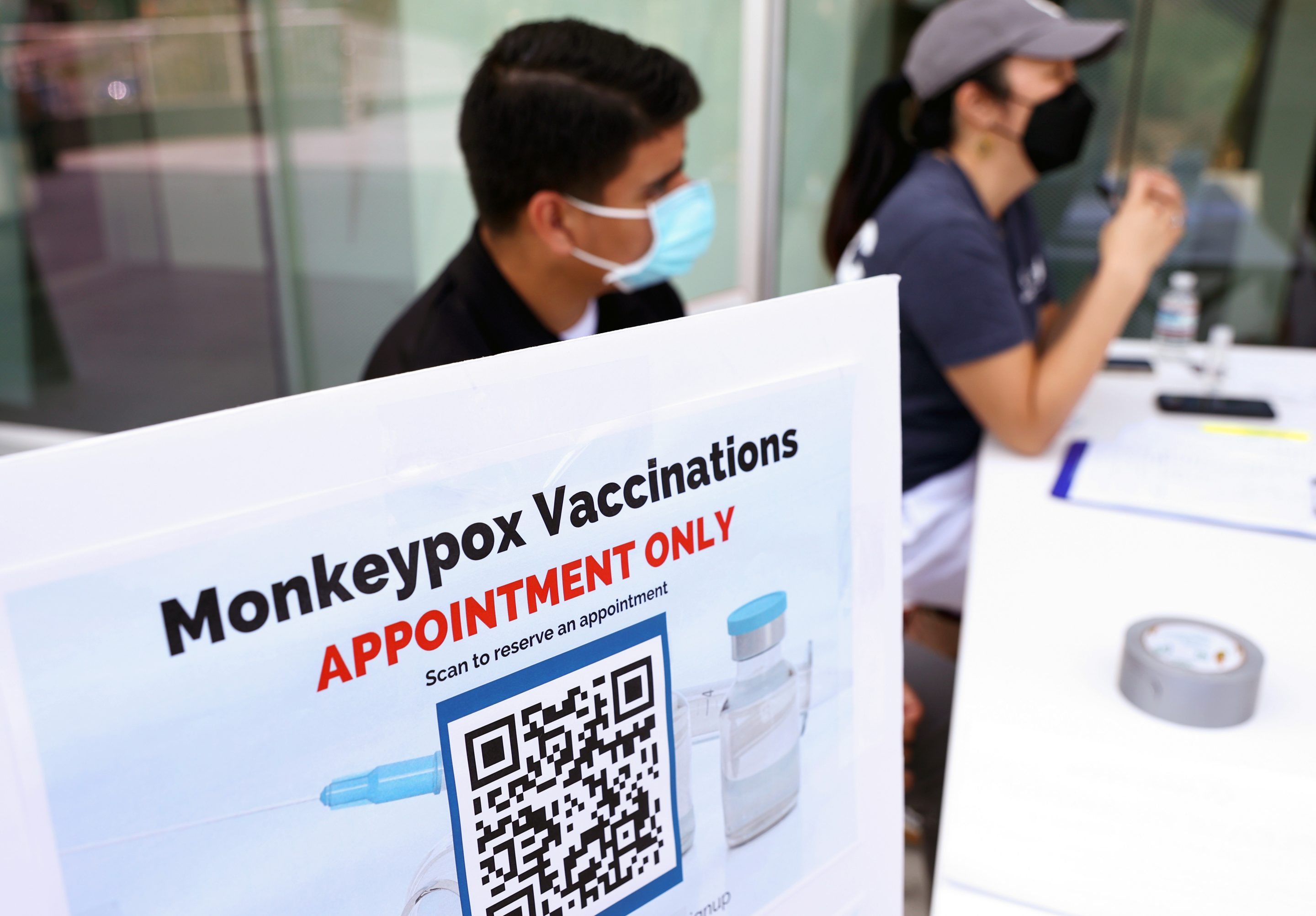 A pop-up monkeypox vaccination clinic at the West Hollywood Library on August 3, 2022 in West Hollywood, California.