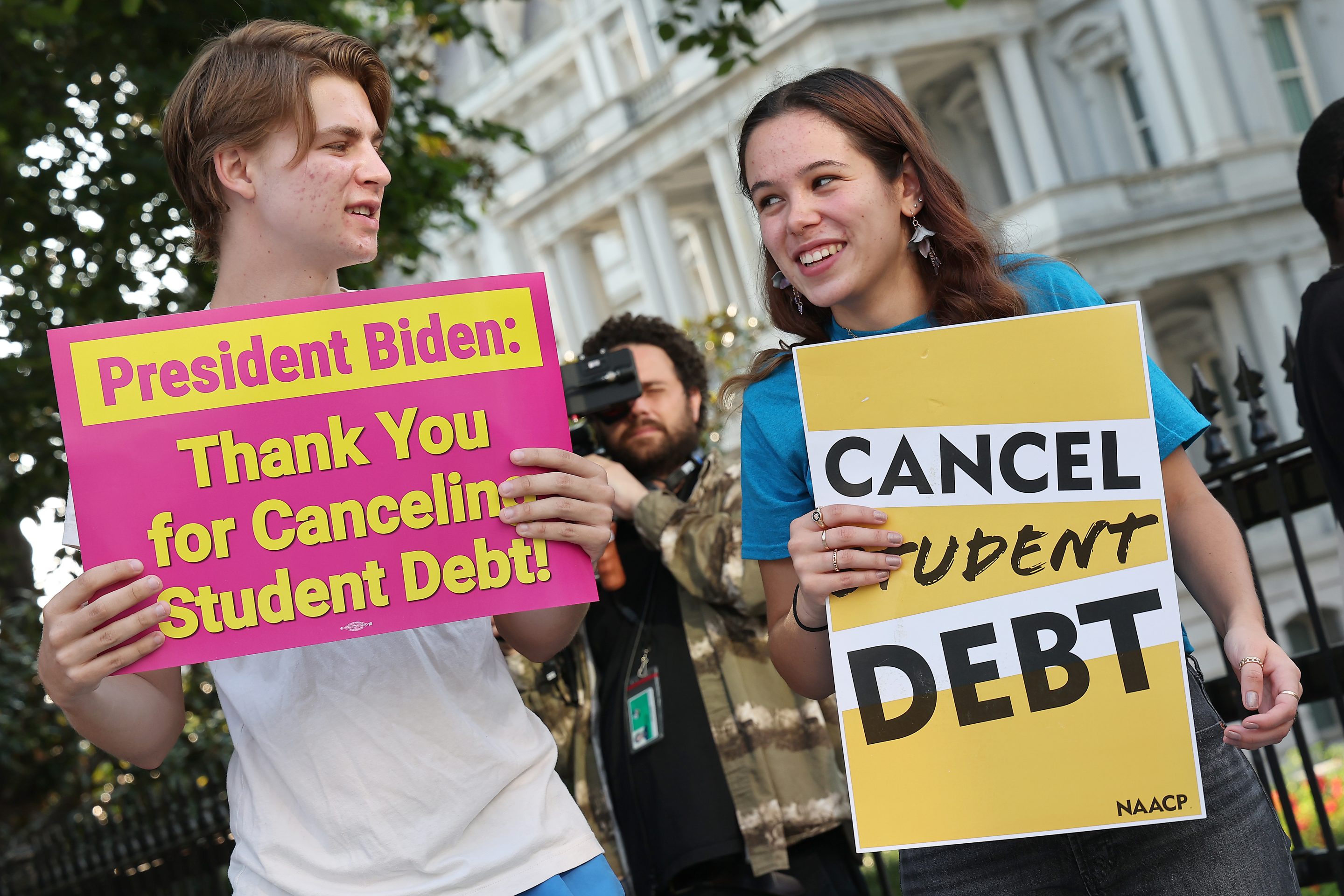 Student loan borrowers stage a rally in front of The White House to celebrate President Biden cancelling student debt and to begin the fight to cancel any remaining debt on Aug. 25 in Washington, D.C.