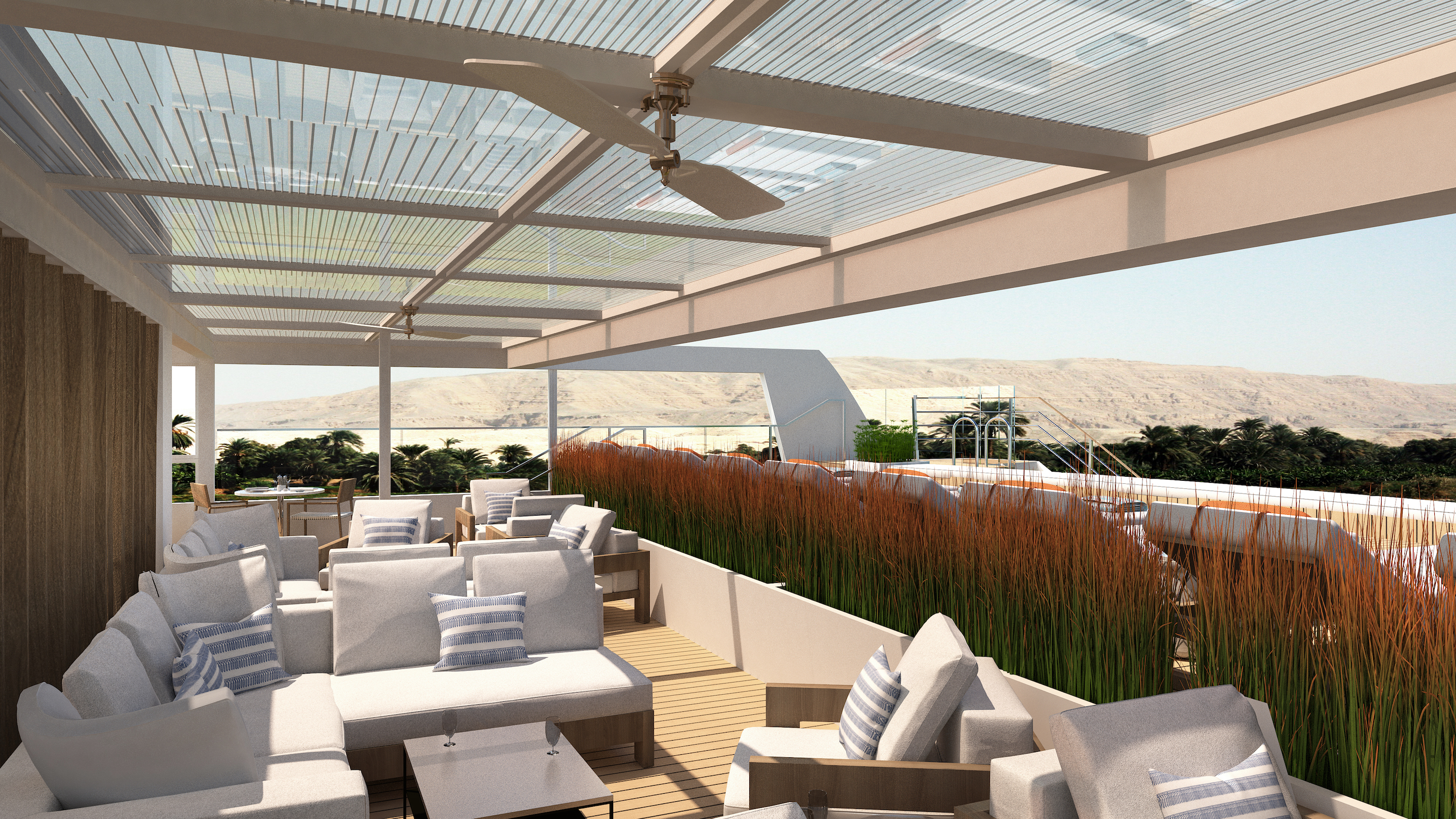 A closer look at the pool deck on the aft of the Viking Osiris.