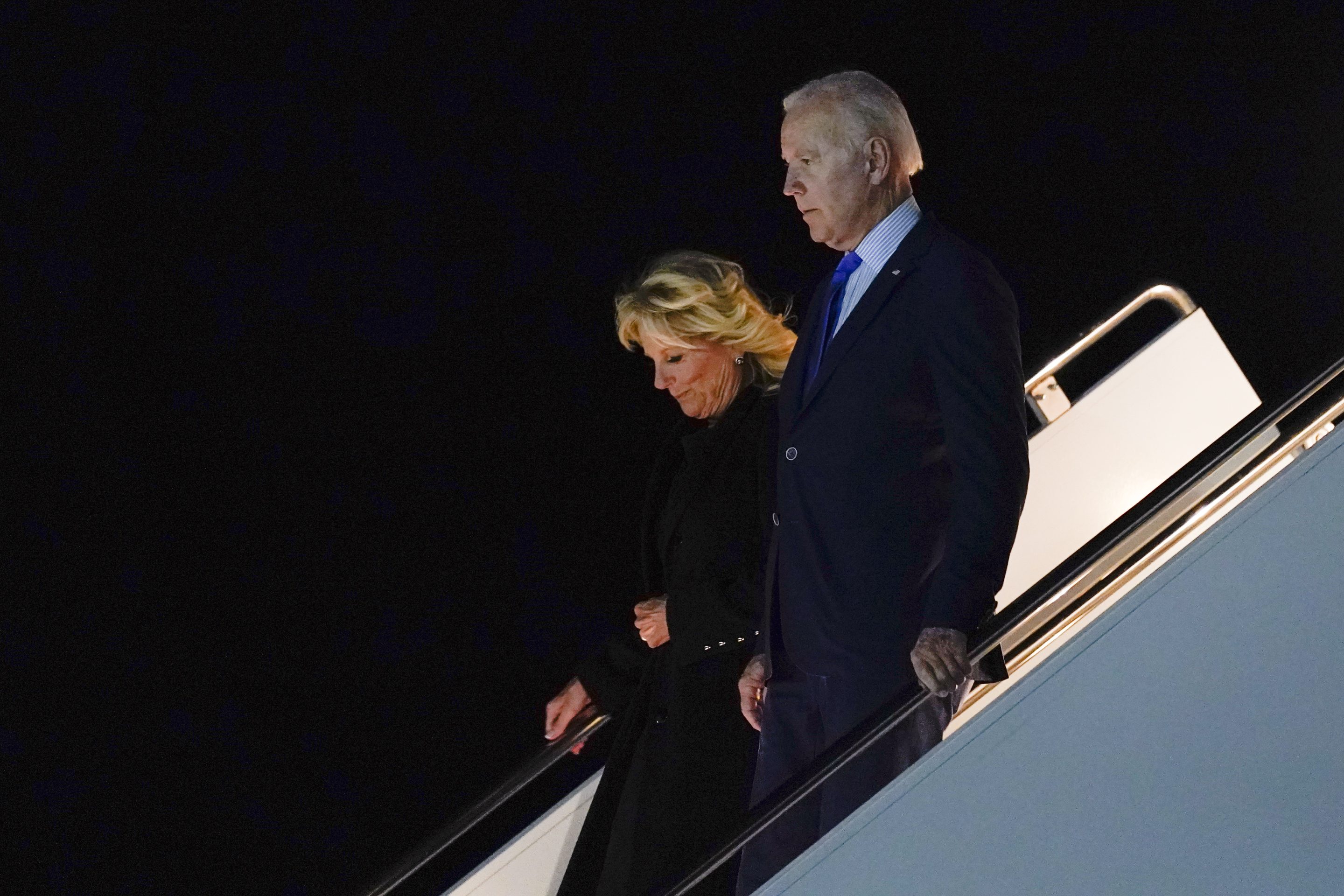 President Joe Biden and first lady Jill Biden arrive in London to attend the funeral for Queen Elizabeth II.