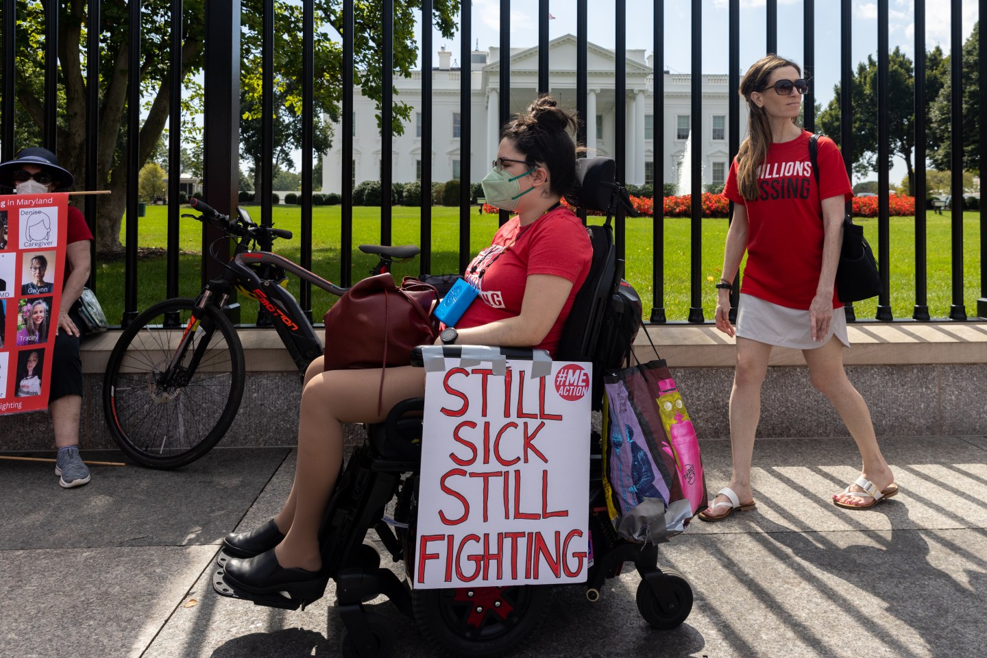 Protestors march outside the White House to call attention to those suffering from Myalgic Encephalomyelitis and long COVID on Sept. 19 in Washington, D.C. (Photo by Nathan Posner/Anadolu Agency via Getty Images)