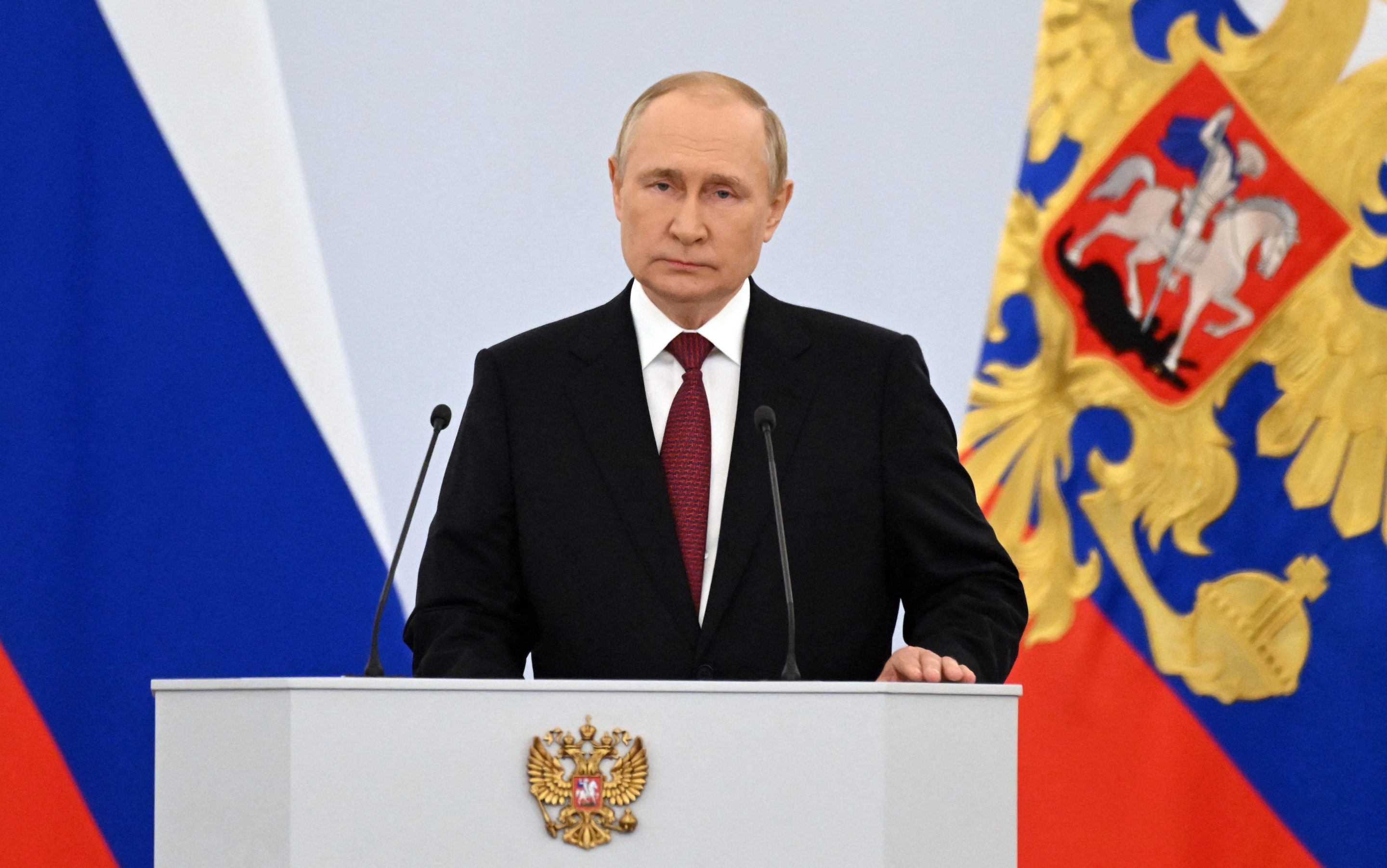 Vladimir Putin on Friday speaks at a ceremony formally annexing four regions of Ukraine that Russian troops occupy.
