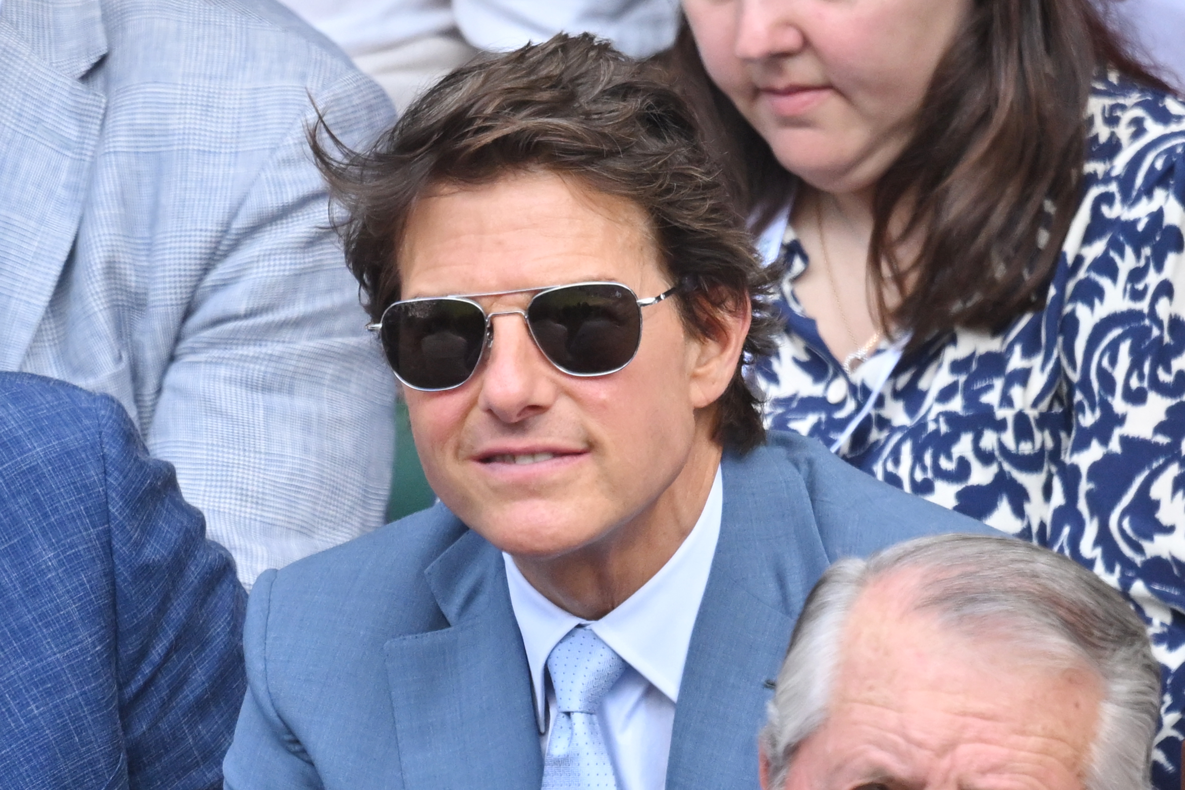 Tom Cruise attends The Wimbledon Men's Singles Final at the All England Lawn Tennis and Croquet Club on July 10, 2022 in London.
