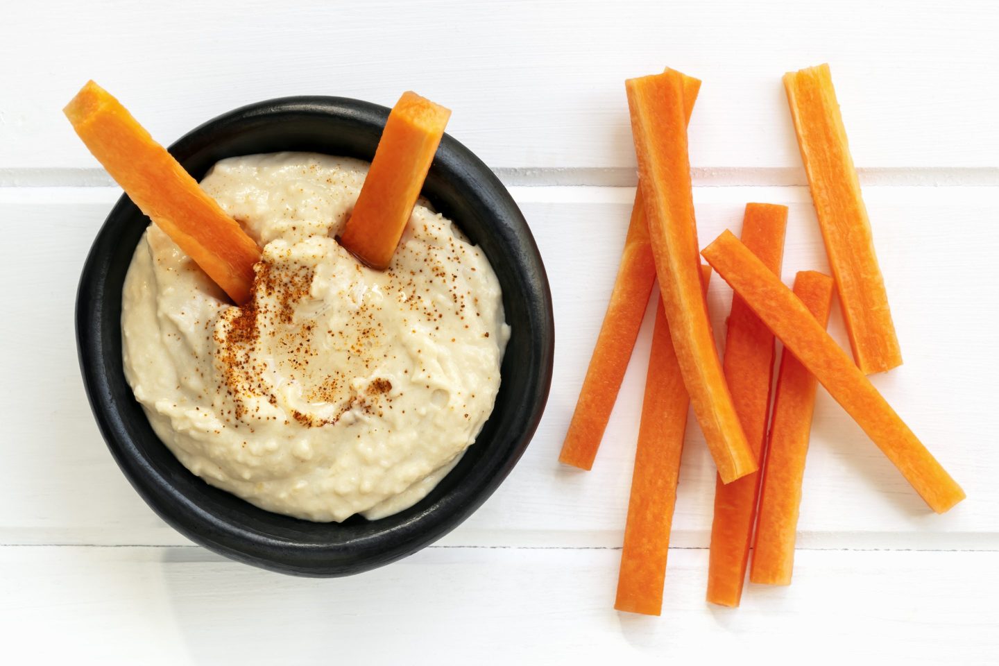 Hummus with Carrot Sticks Top View