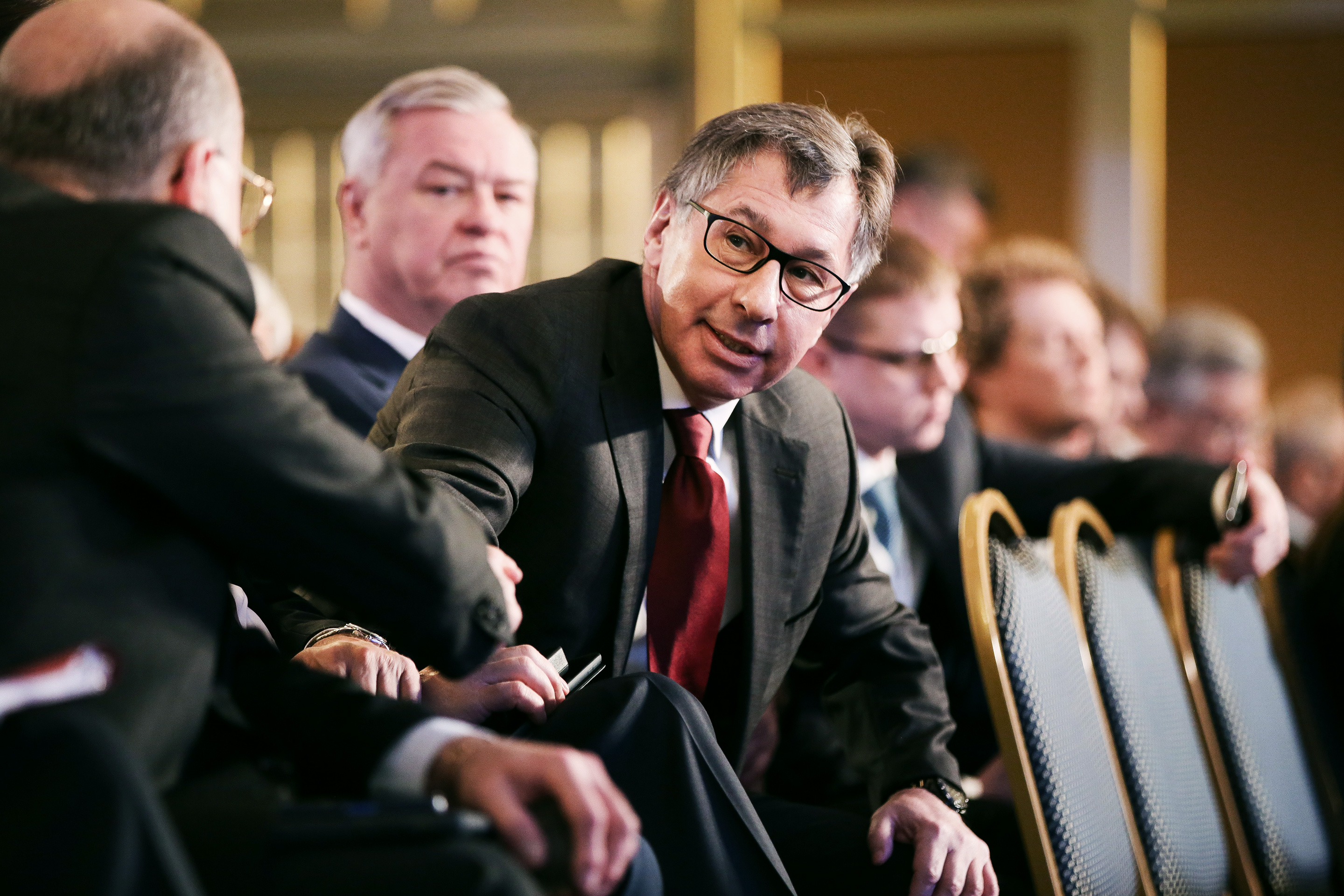 Petr Aven, billionaire and chairman of ABH Holdings SA, speaks to fellow attendees at the Russian Union of Industrialists and Entrepreneurs (RSPP) during Russia Business week in Moscow.