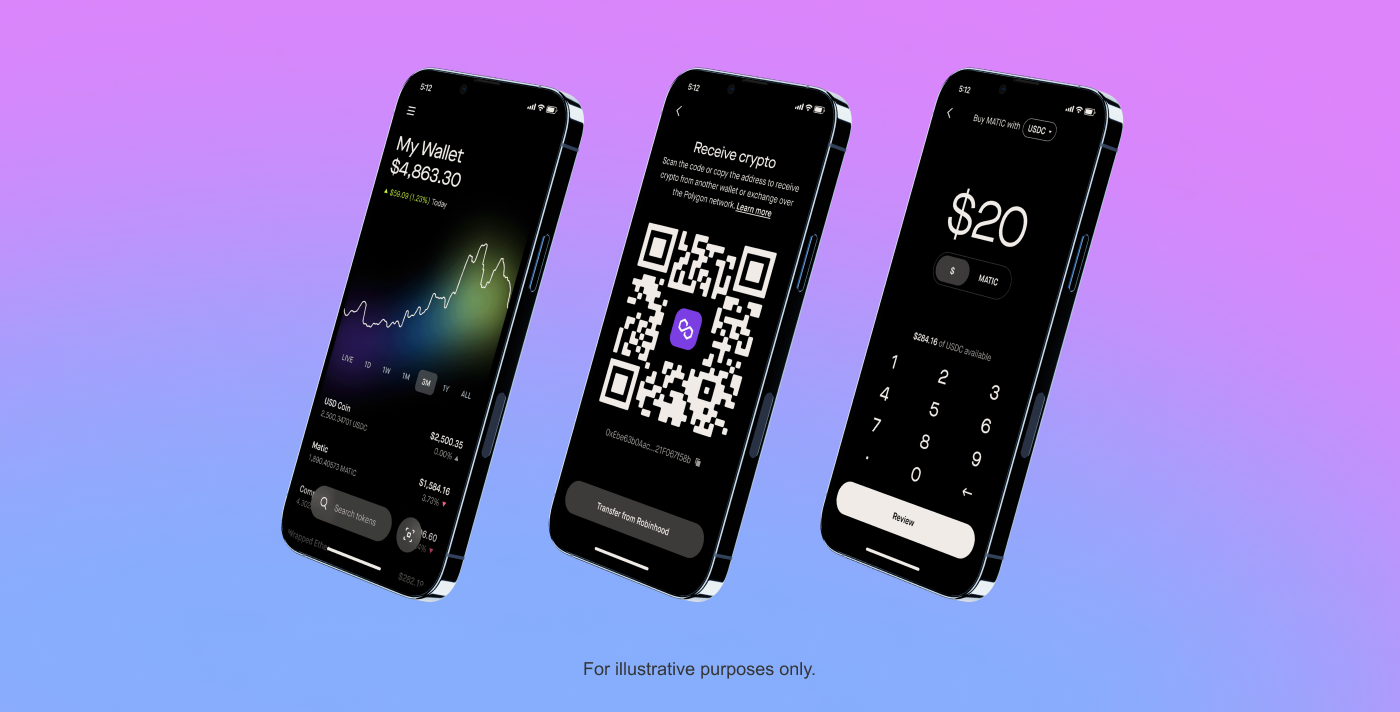 Robinhood's wallet screens.