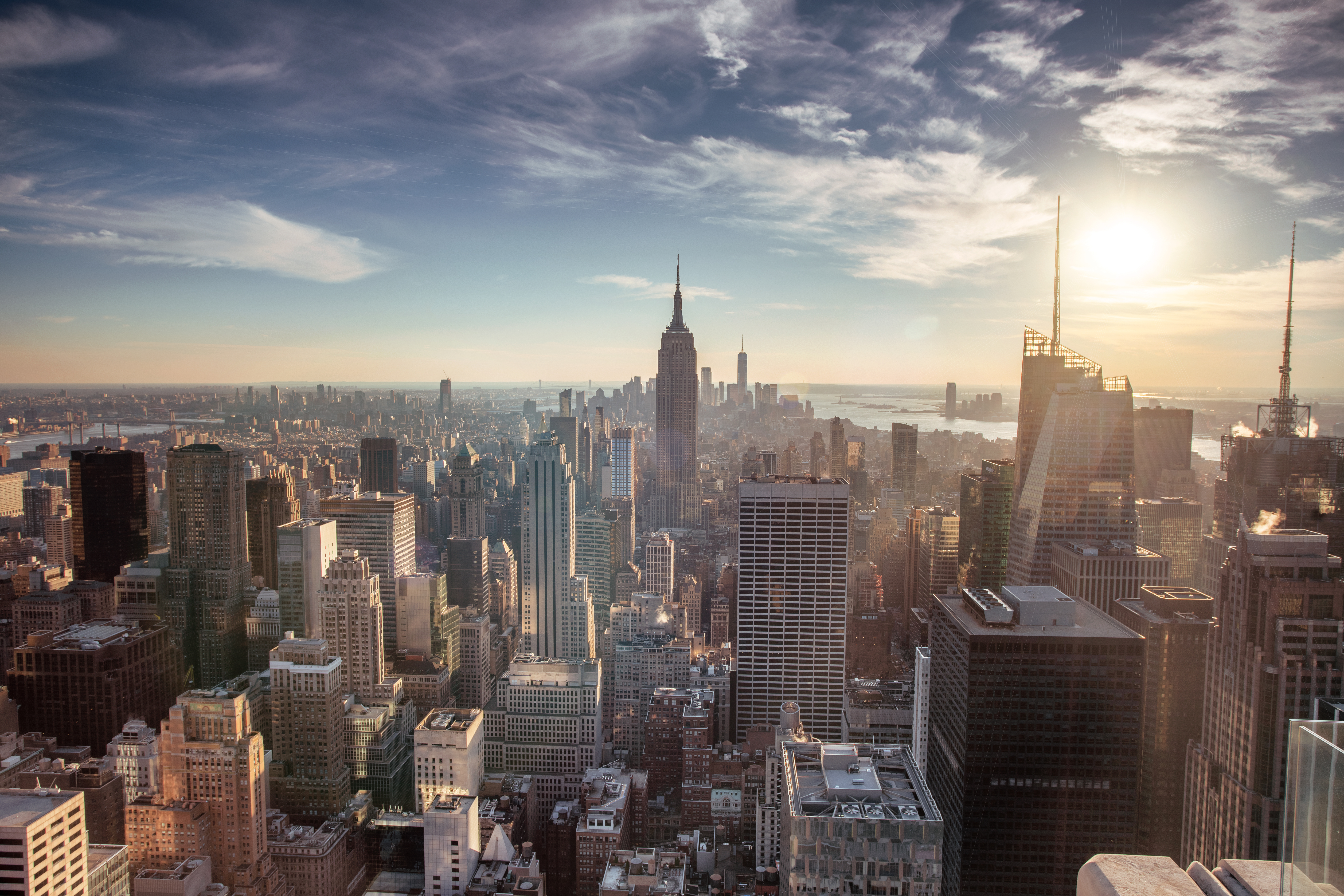 View of New York City skyline facing downtown
