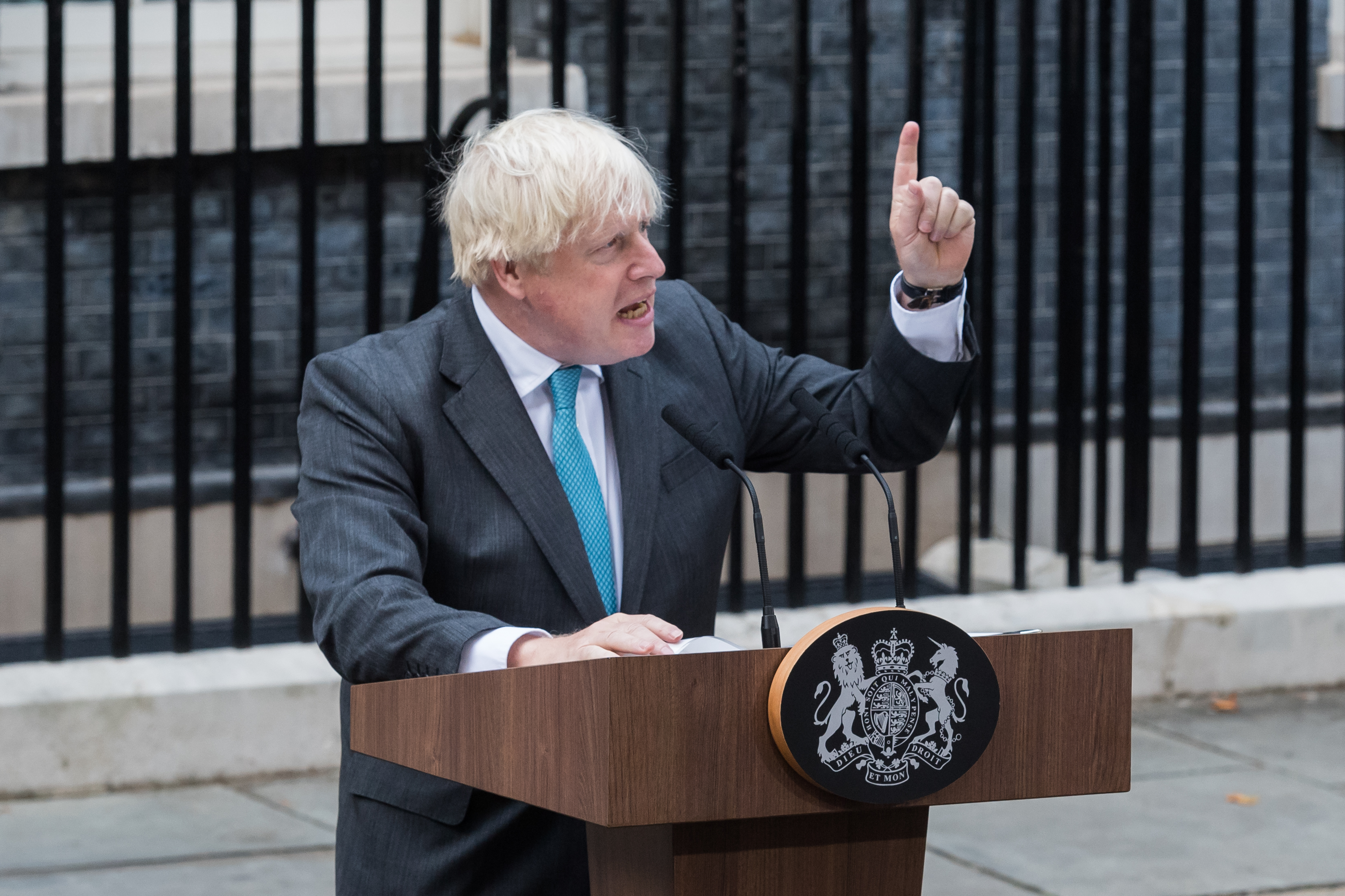 Boris Johnson, seen here during his Sept. 6 resignation speech, is a leading candidate to return to Downing Street after just over 50 days. 