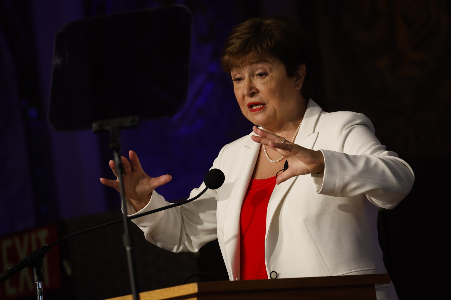 Kristalina Georgieva, managing director of the IMF, gives a speech.