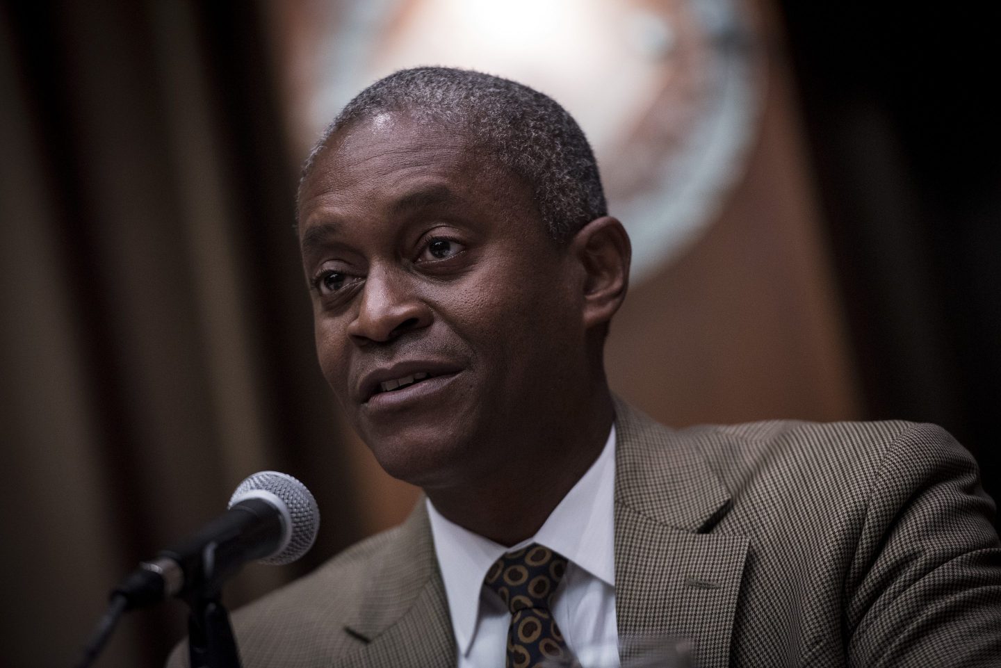 Raphael Bostic, president and chief executive officer of the Federal Reserve Bank of Atlanta, speaks during a panel discussion at the Association for Public Policy Analysis & Management (APPAM) Fall Research conference in Chicago, Illinois, U.S., on Thursday, Nov. 2, 2017.