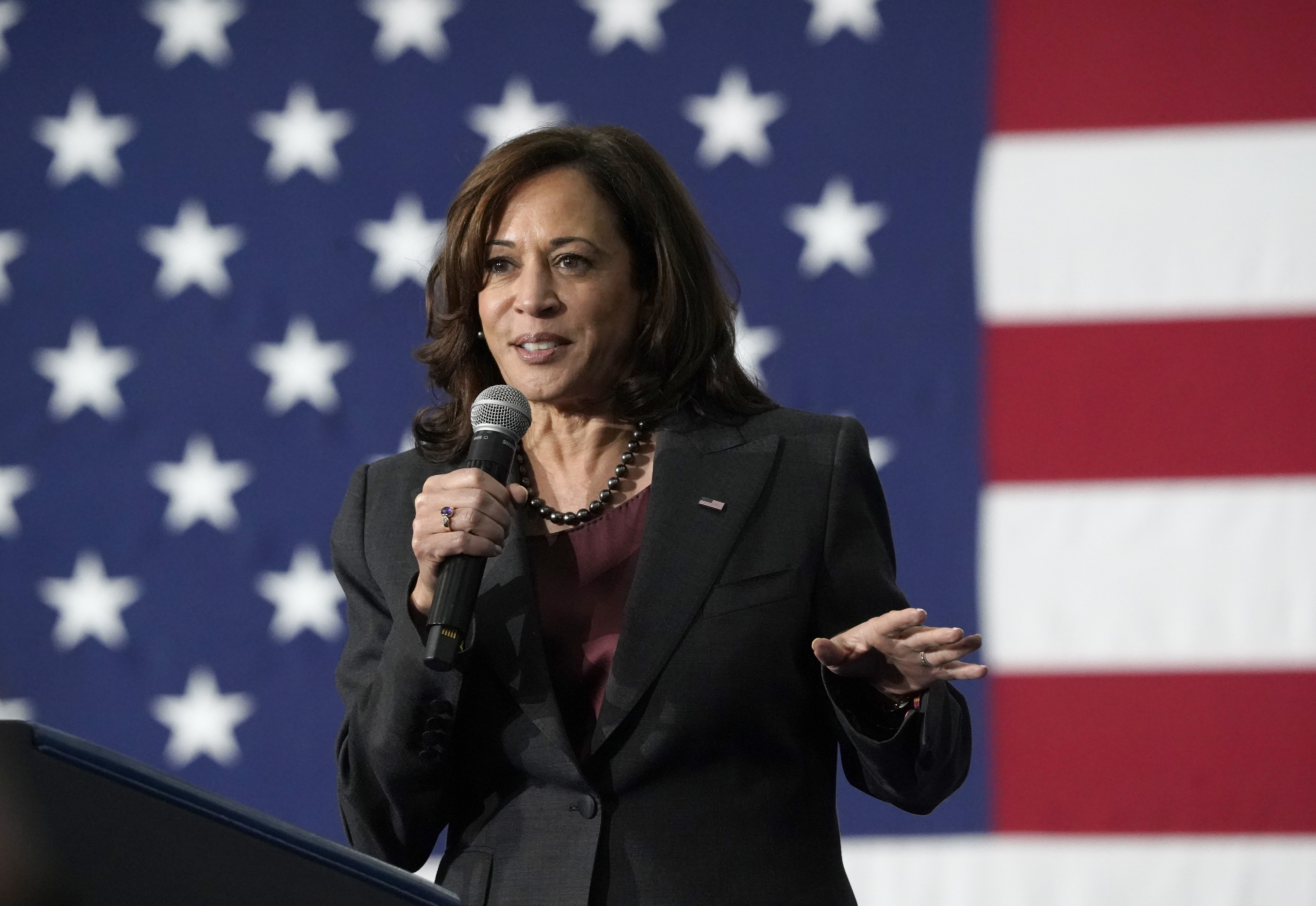 Vice President Kamala Harris speaks during a campaign rally in support of the statewide Massachusetts Democratic ticket on Nov. 2, 2022, in Boston.