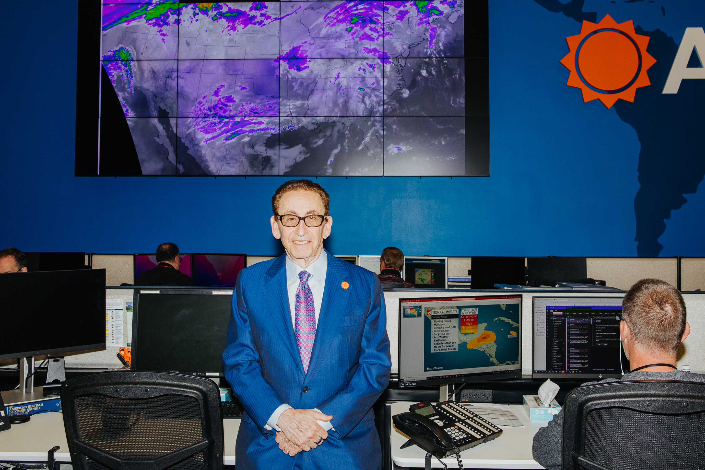 Joel Myers, the founder and CEO of AccuWeather, sits for a portrait on the operations floor at AccuWeather’s headquarters in State College, Pennsylvania on Monday, October 31, 2022.