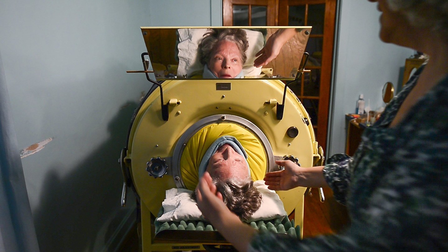 Six nights per week, polio survivor Mona Randolph, 82, sleeps in a nearly 75-year-old iron lung, which she calls "Yellow Submarine." Michigan and Philadelphia.