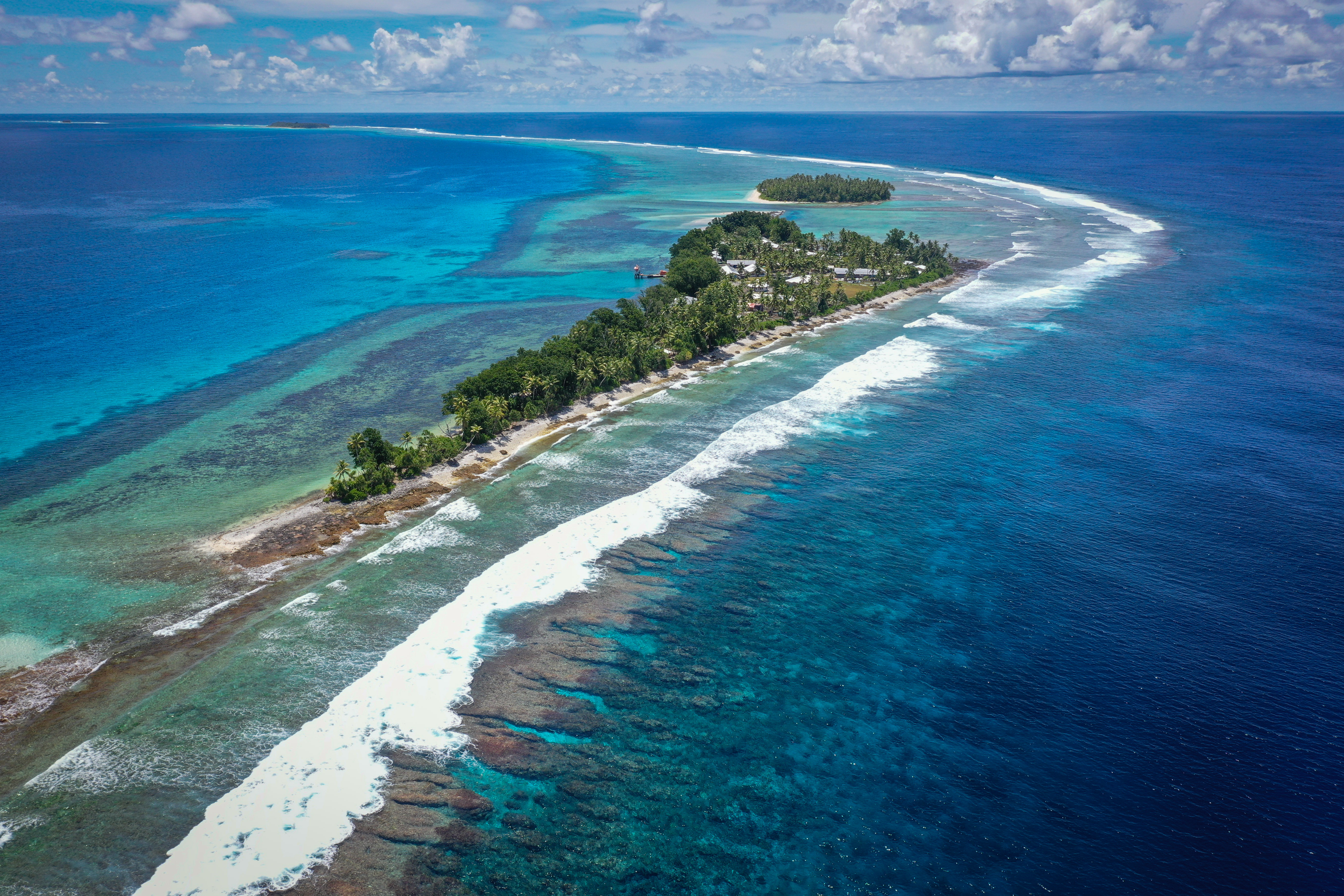 An aerial view of Tuvalu, a Pacific island nation threatened by rising seas and climate change.  