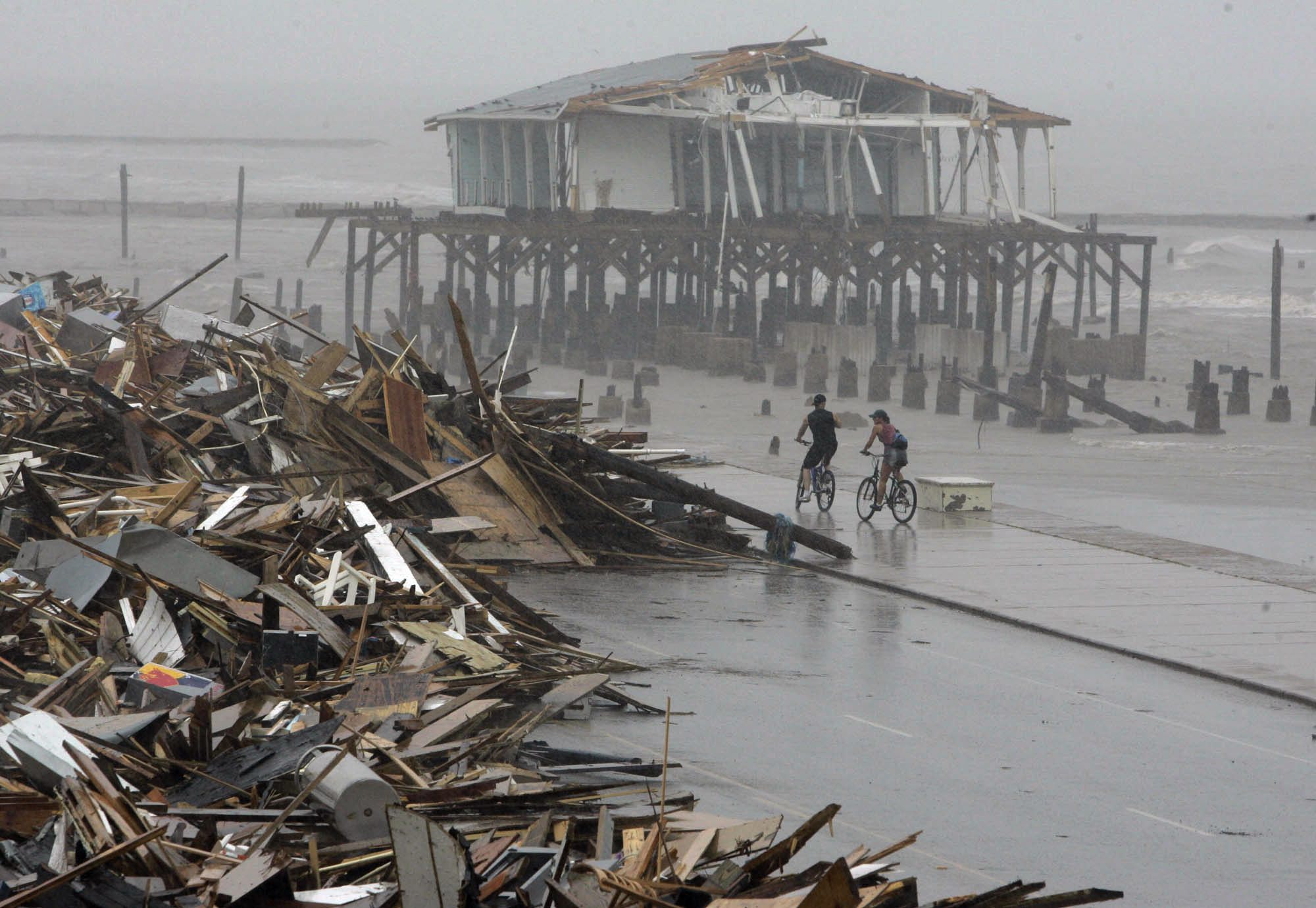 A scene from the Texas coast near Galveston after Hurricane Ike spared key facilities of the nation's petrochemical industry.