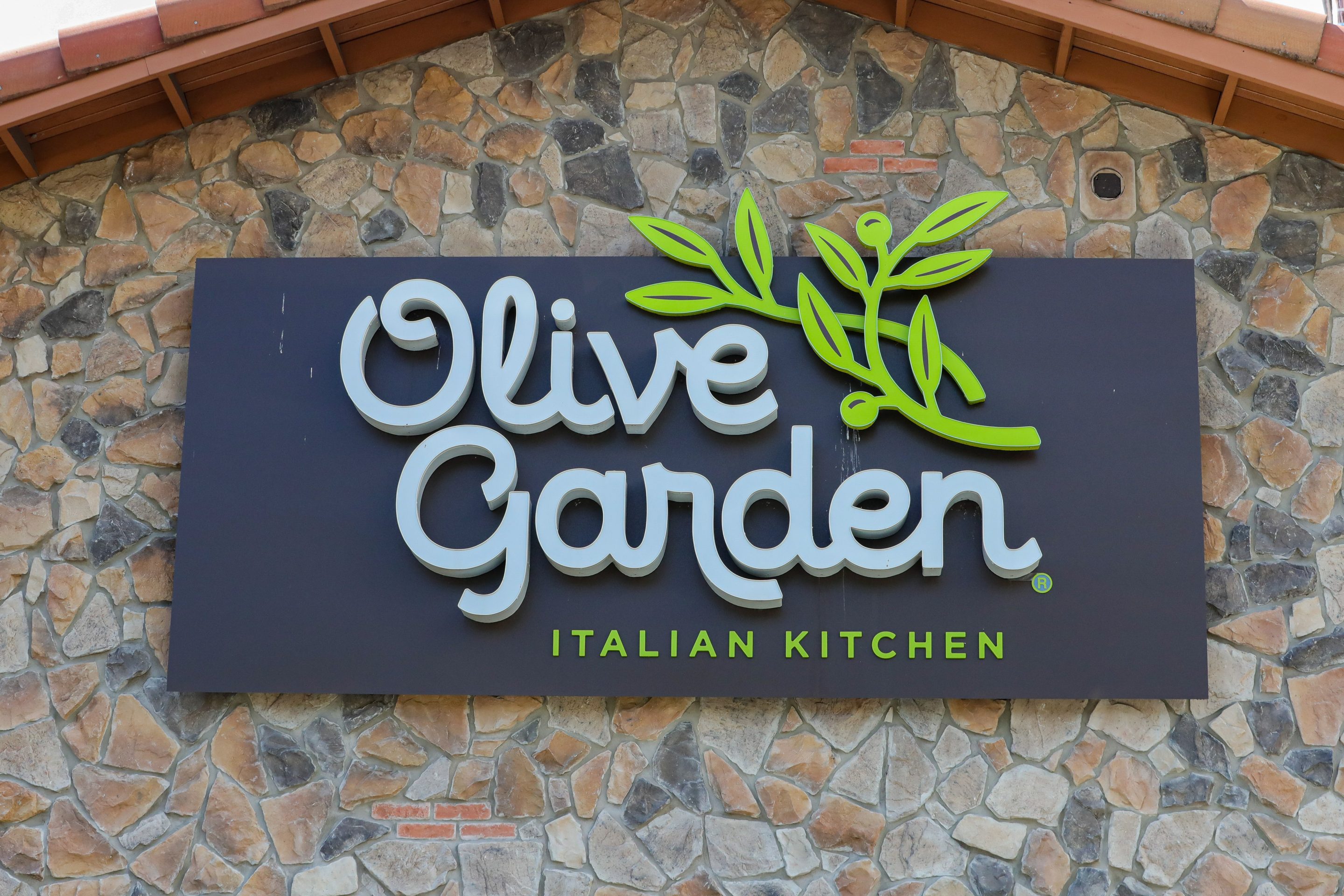 The Olive Garden logo is seen at the restaurant near Bloomsburg.