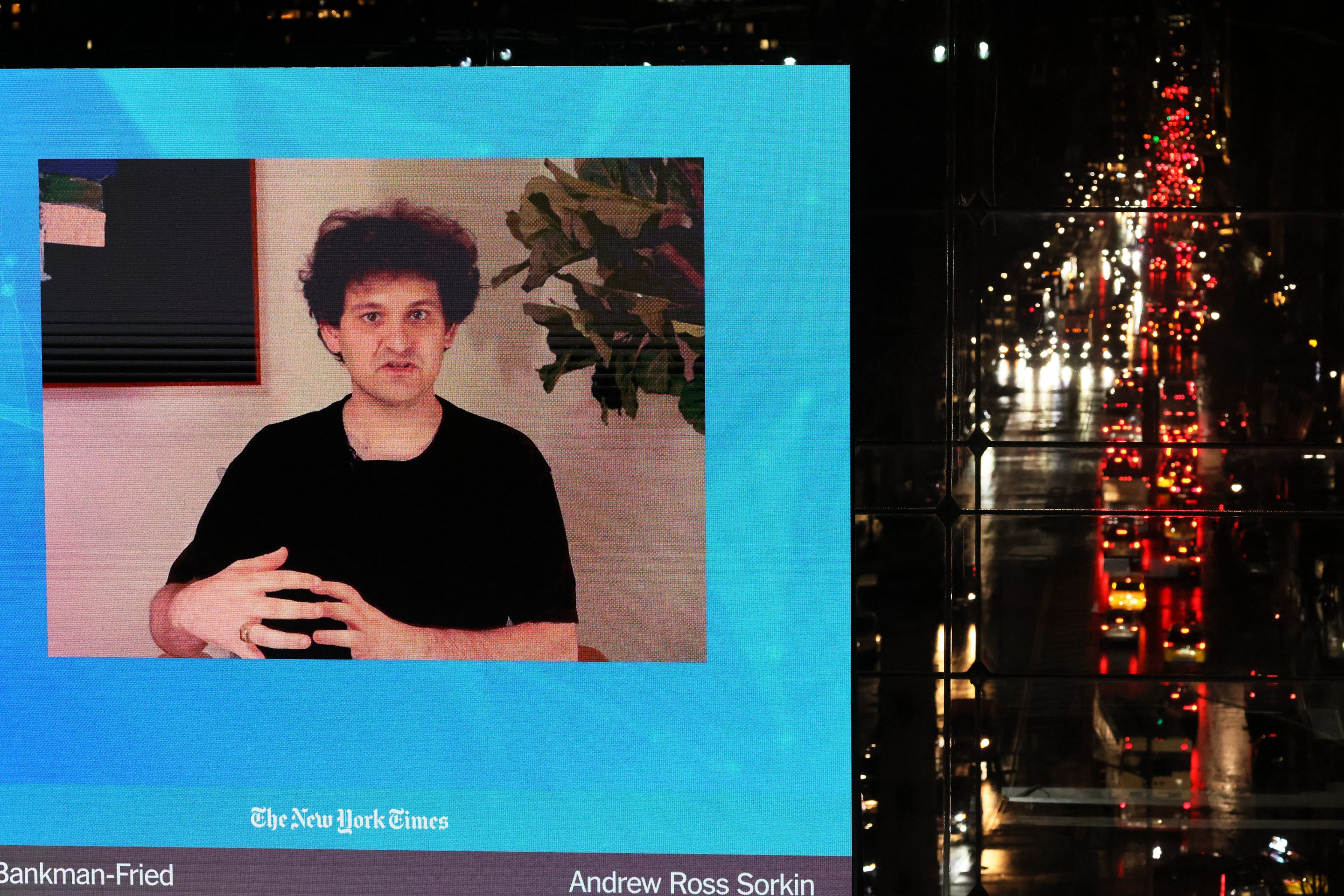 FTX founder Sam Bankman-Fried speaks during the New York Times DealBook Summit