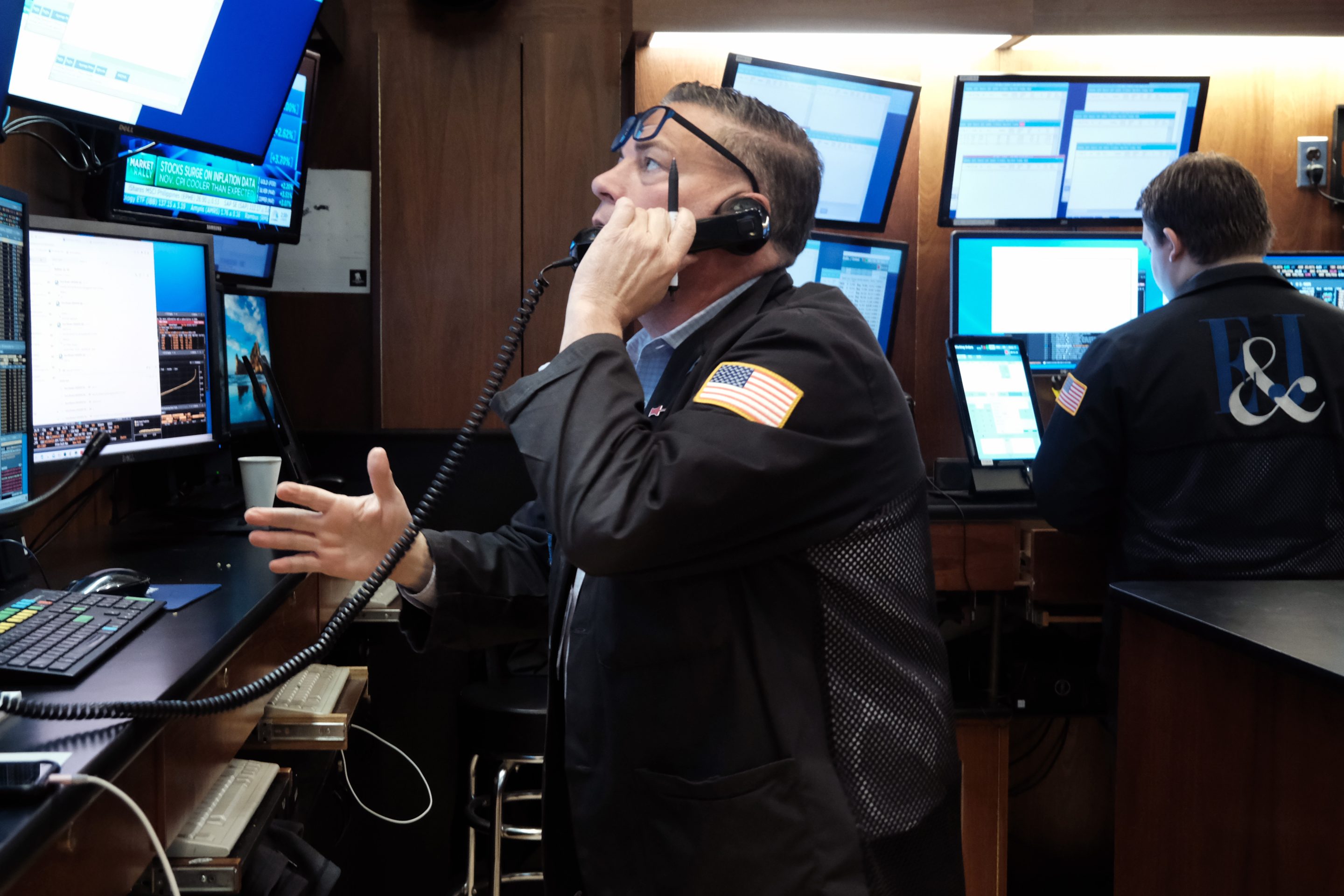 Traders work on the floor of the New York Stock Exchange (NYSE) on December 13, 2022 in New York City.
