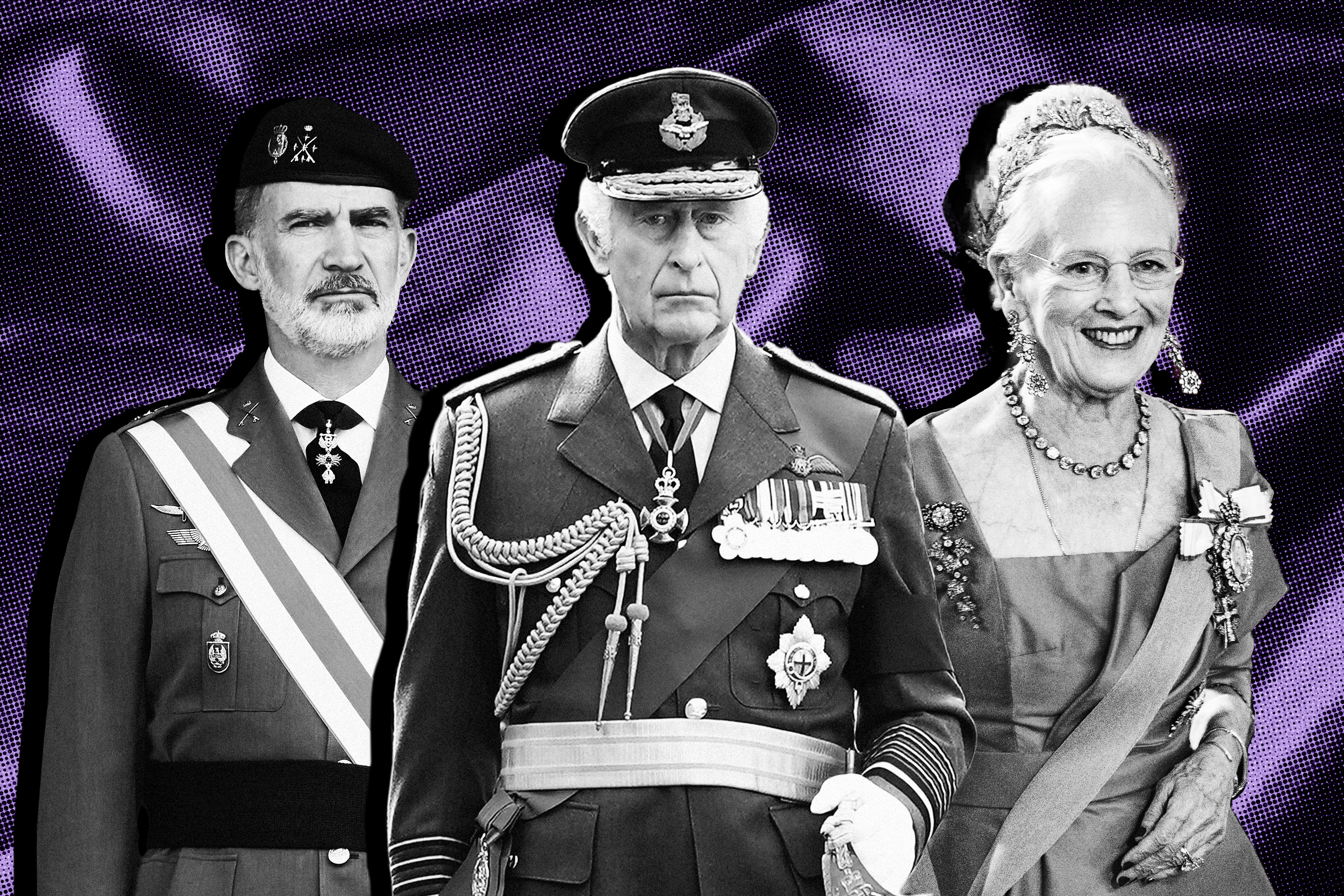 King Felipe of Spain, King Charles and Queen Margrethe II of Denmark in a photo illustration.