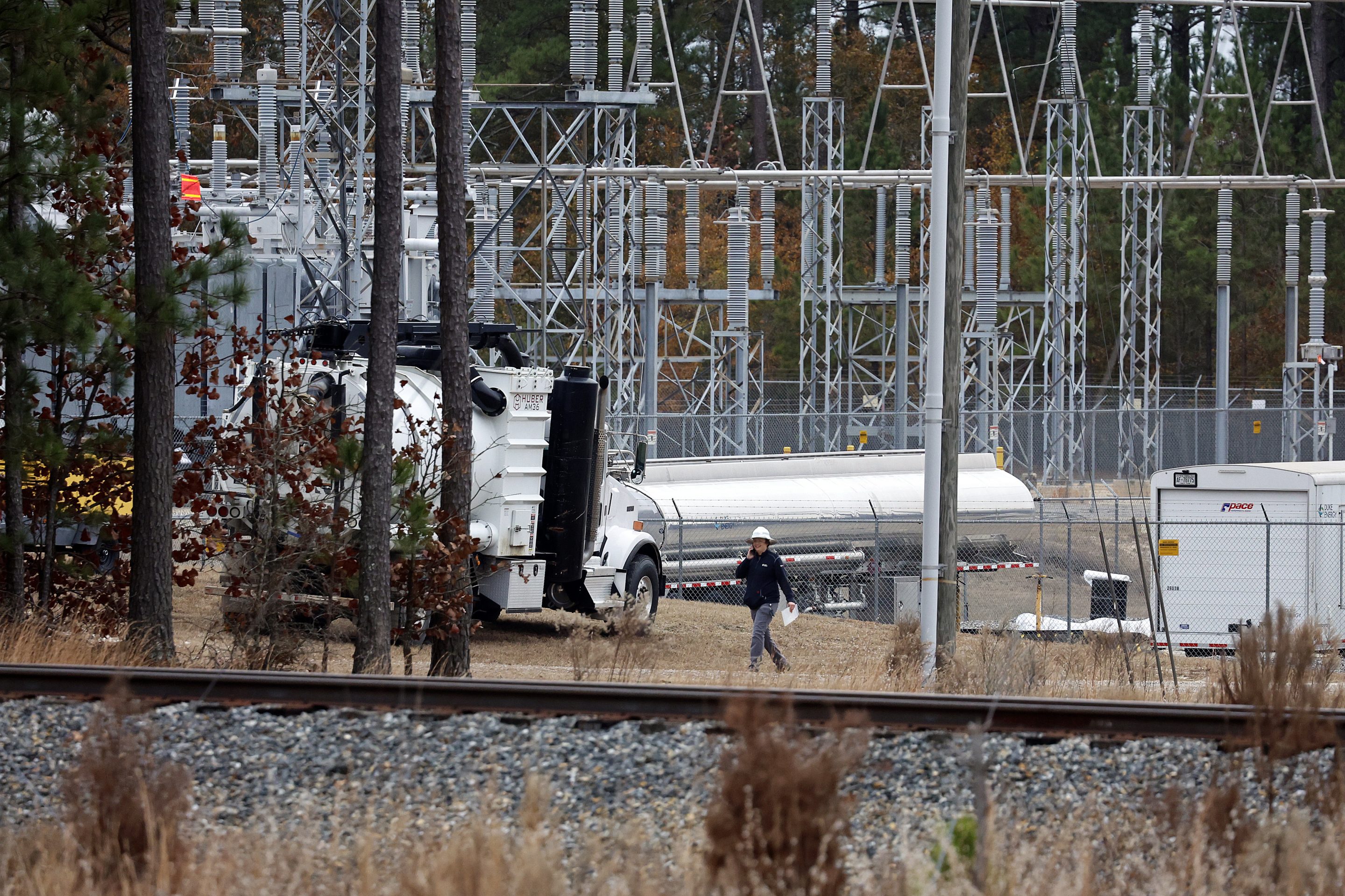 A North Carolina substation after it was attacked last month, leading to a power outage.