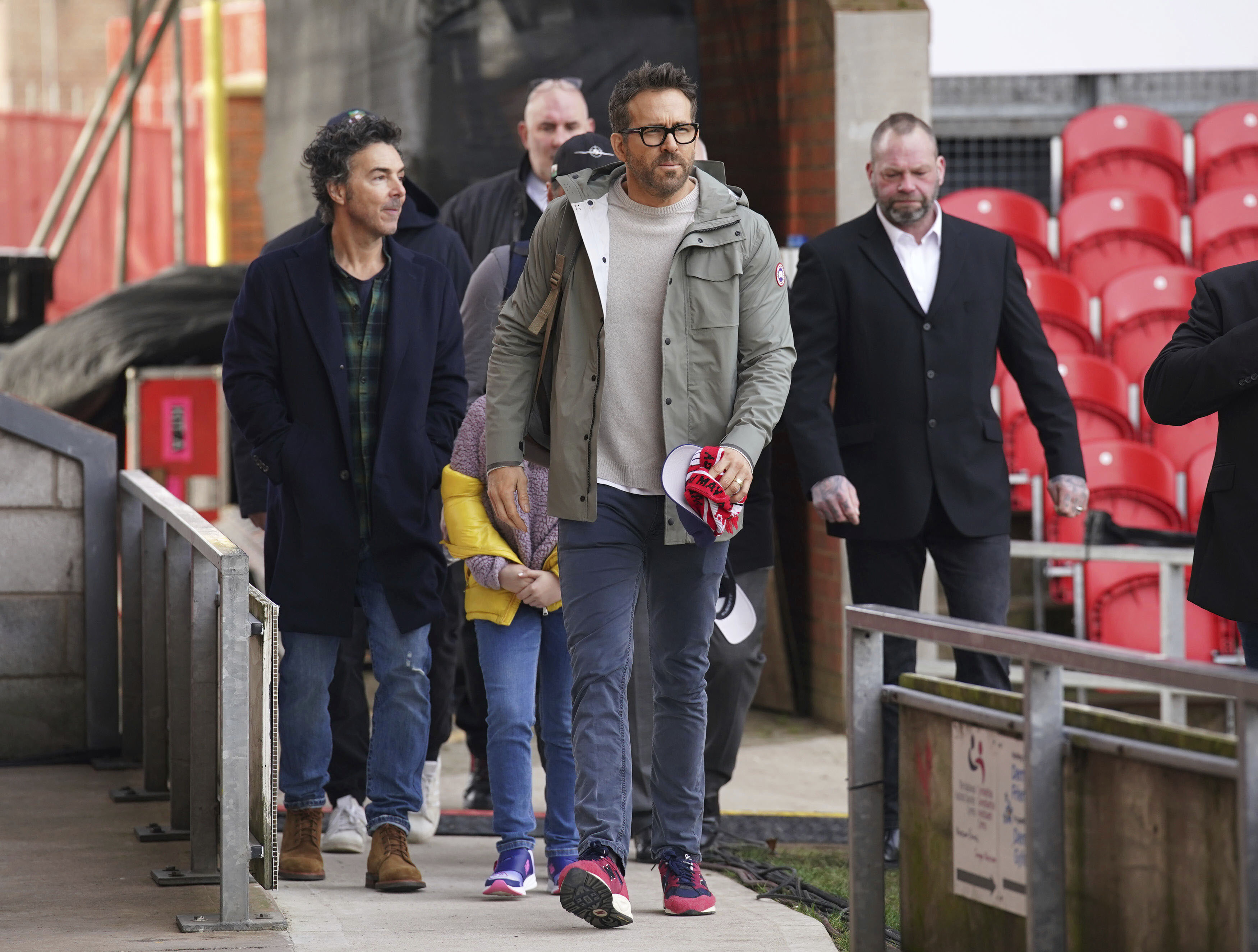 Ryan Reynolds arrives at a soccer match.