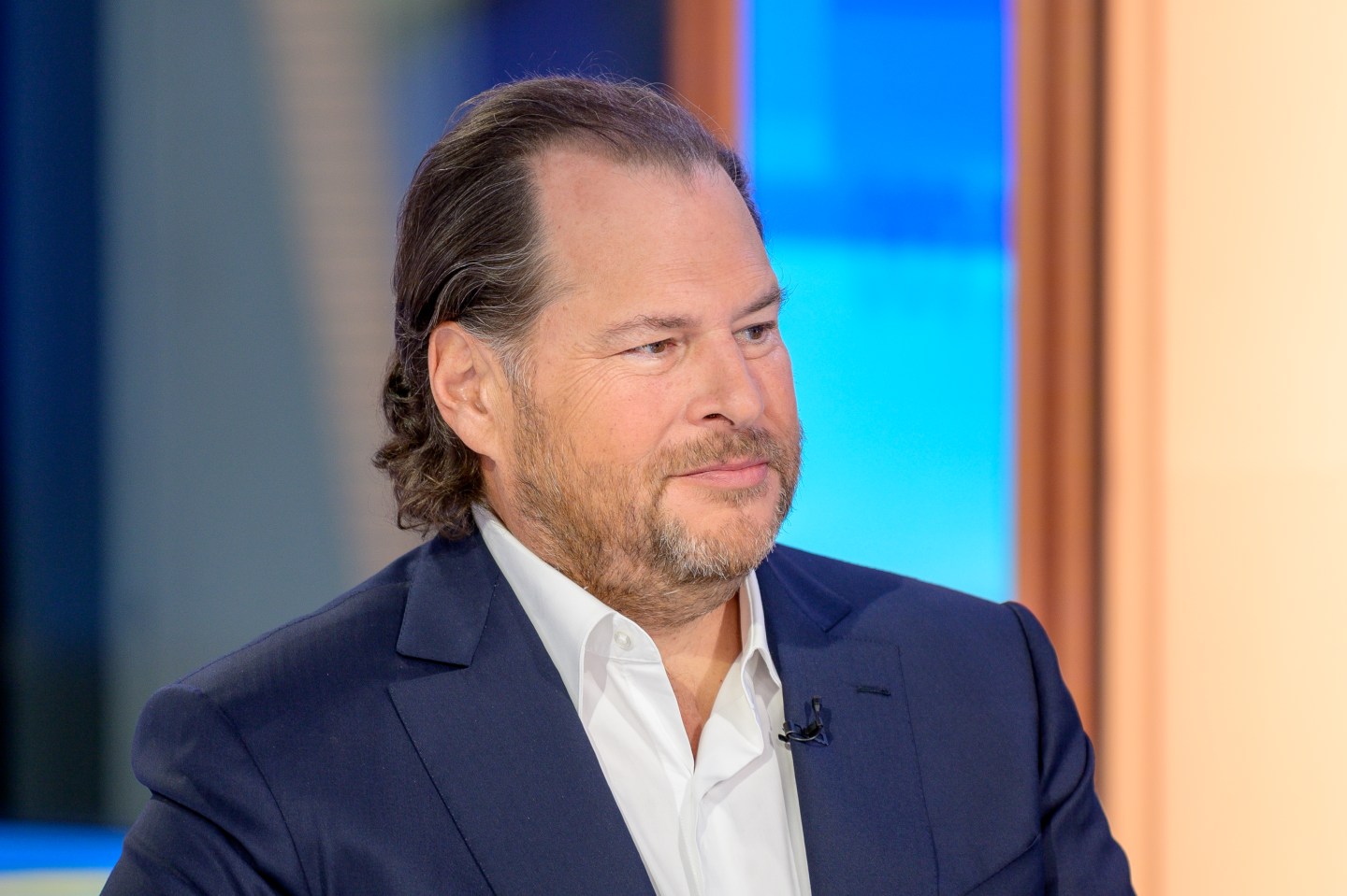 Marc Benioff pictured during an interview with Fox Business Network