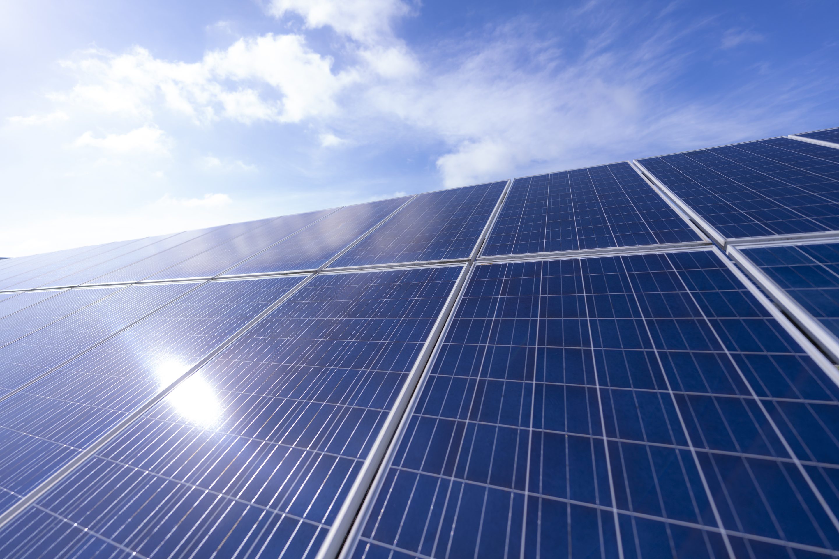 Solar panels in front of a clear sky