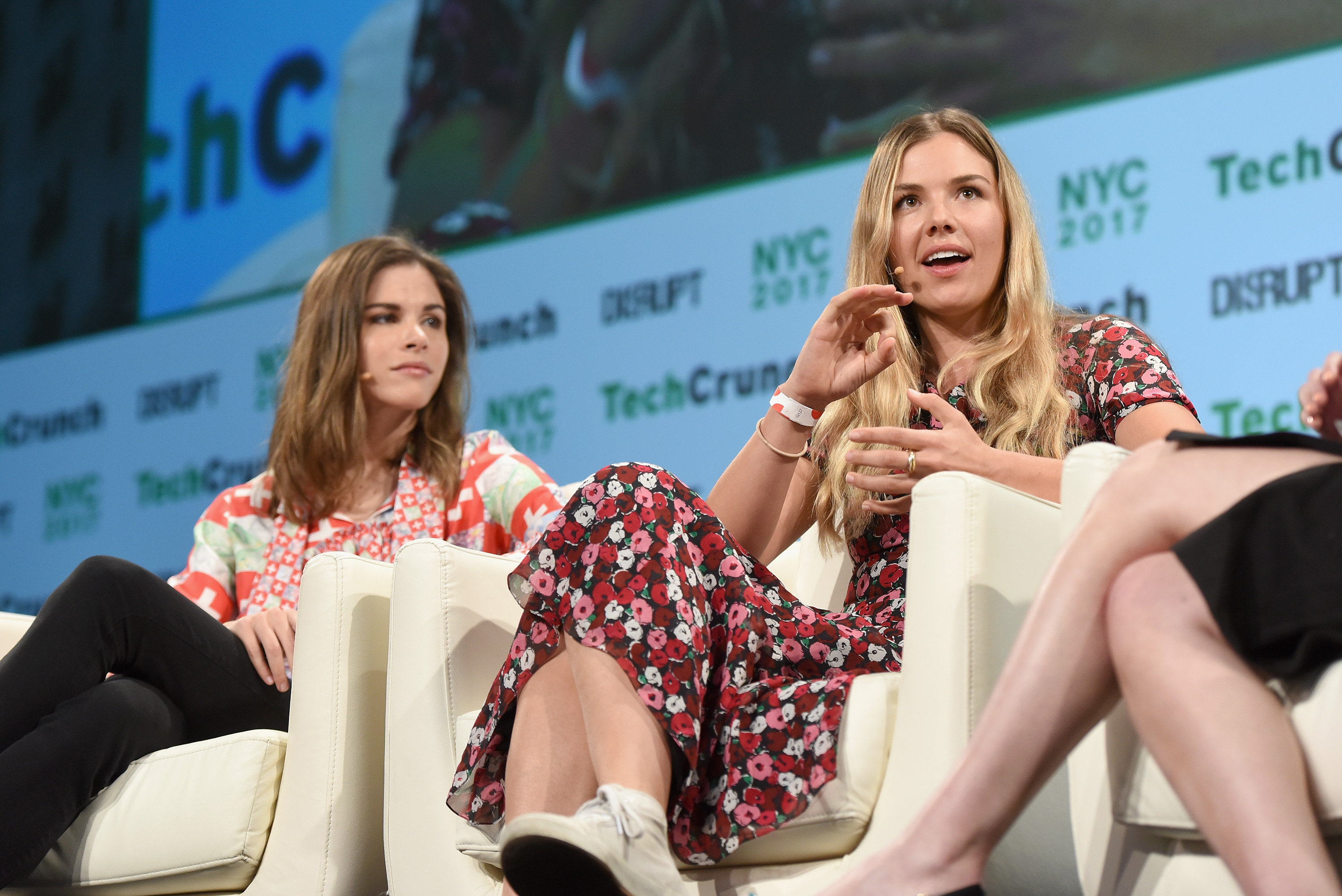 Glossier founder and then-CEO Emily Weiss and Outdoor Voices founder Tyler Haney speak onstage during TechCrunch Disrupt NY 2017 at Pier 36 on May 15, 2017 in New York City.