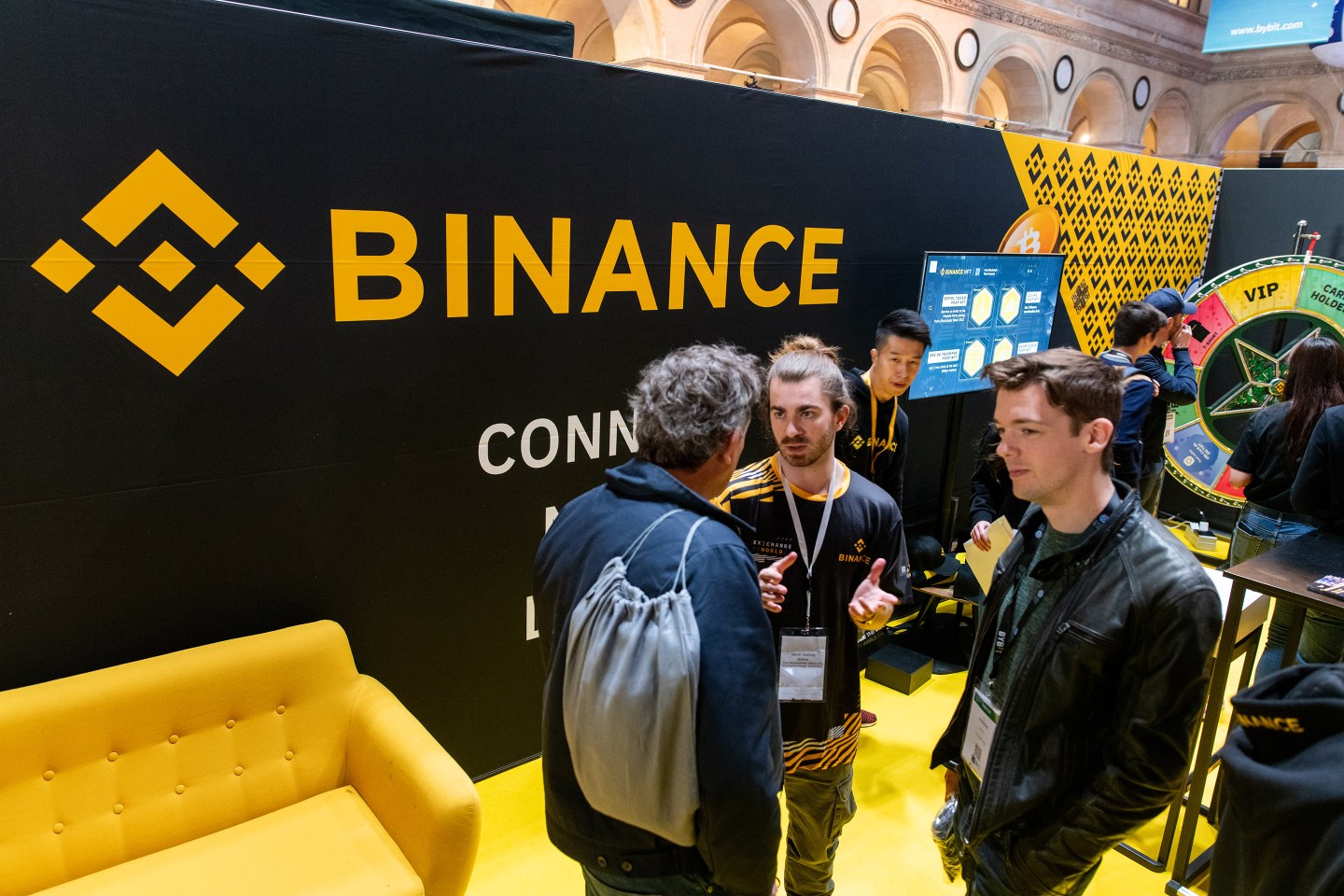 The booth of the Binance cryptocurrency exchange at the Paris NFT Day conference in Paris, France, on Tuesday, April 12, 2022.