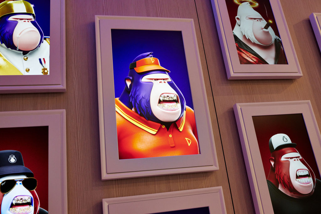 An NFT gallery featuring “Degen Apes” at Hudson Yards in New York, Aug. 8, 2022.
