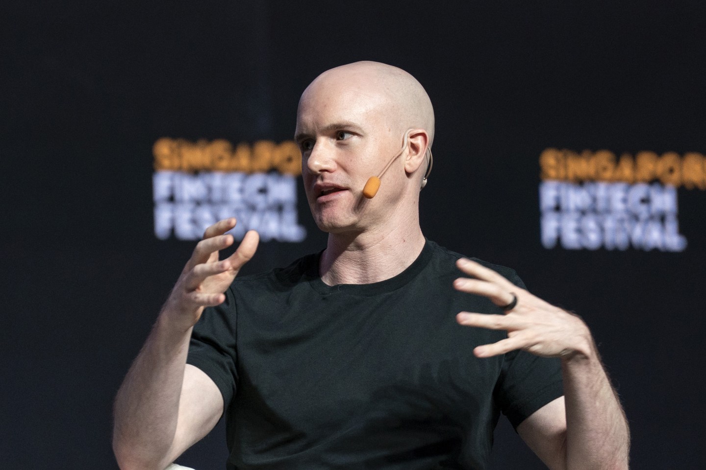 Brian Armstrong, cofounder and CEO at Coinbase, speaks at the Singapore Fintech Festival.