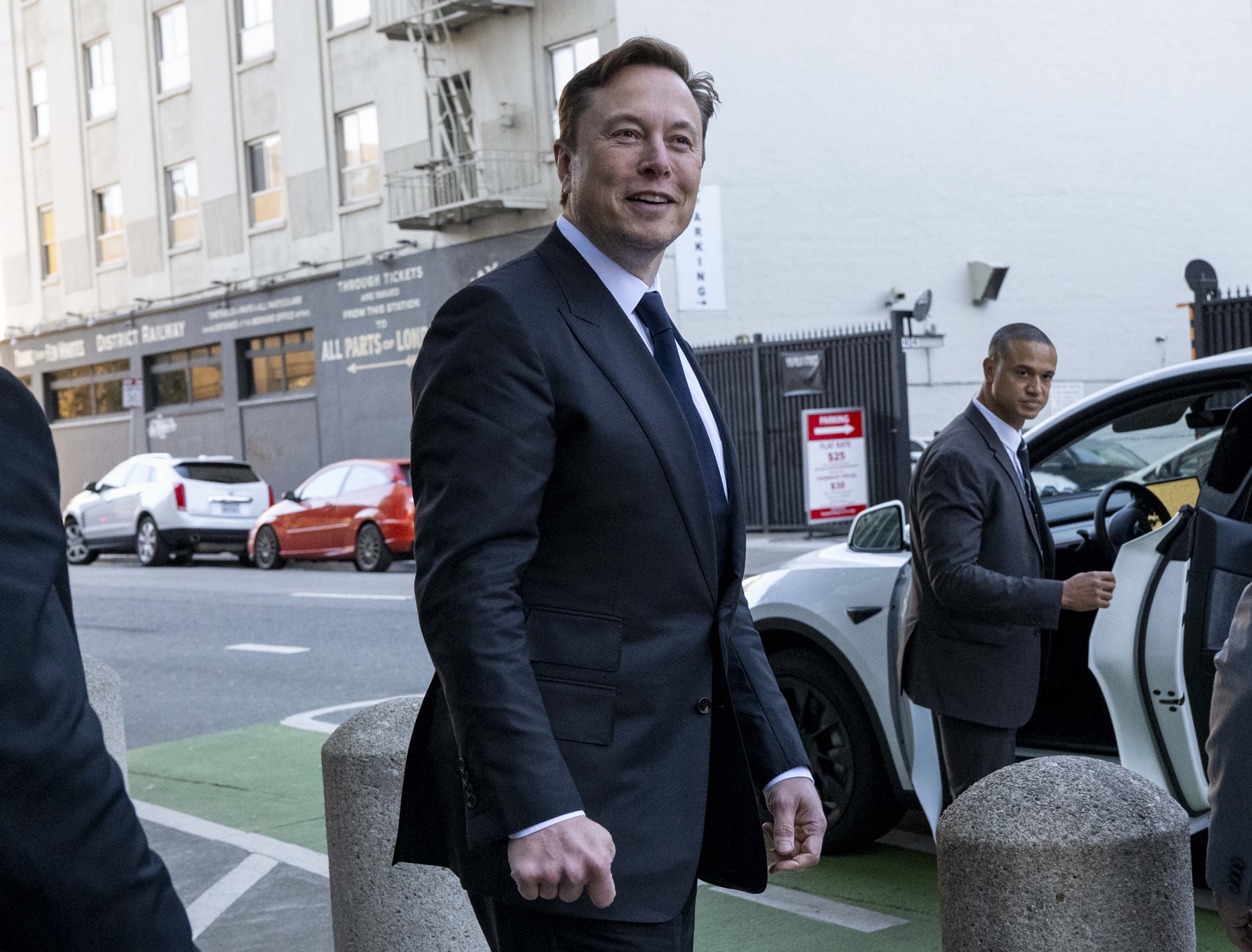Elon Musk, chief executive officer of Tesla Inc., departs court in San Francisco, California, US, on Tuesday, Jan. 24, 2023.