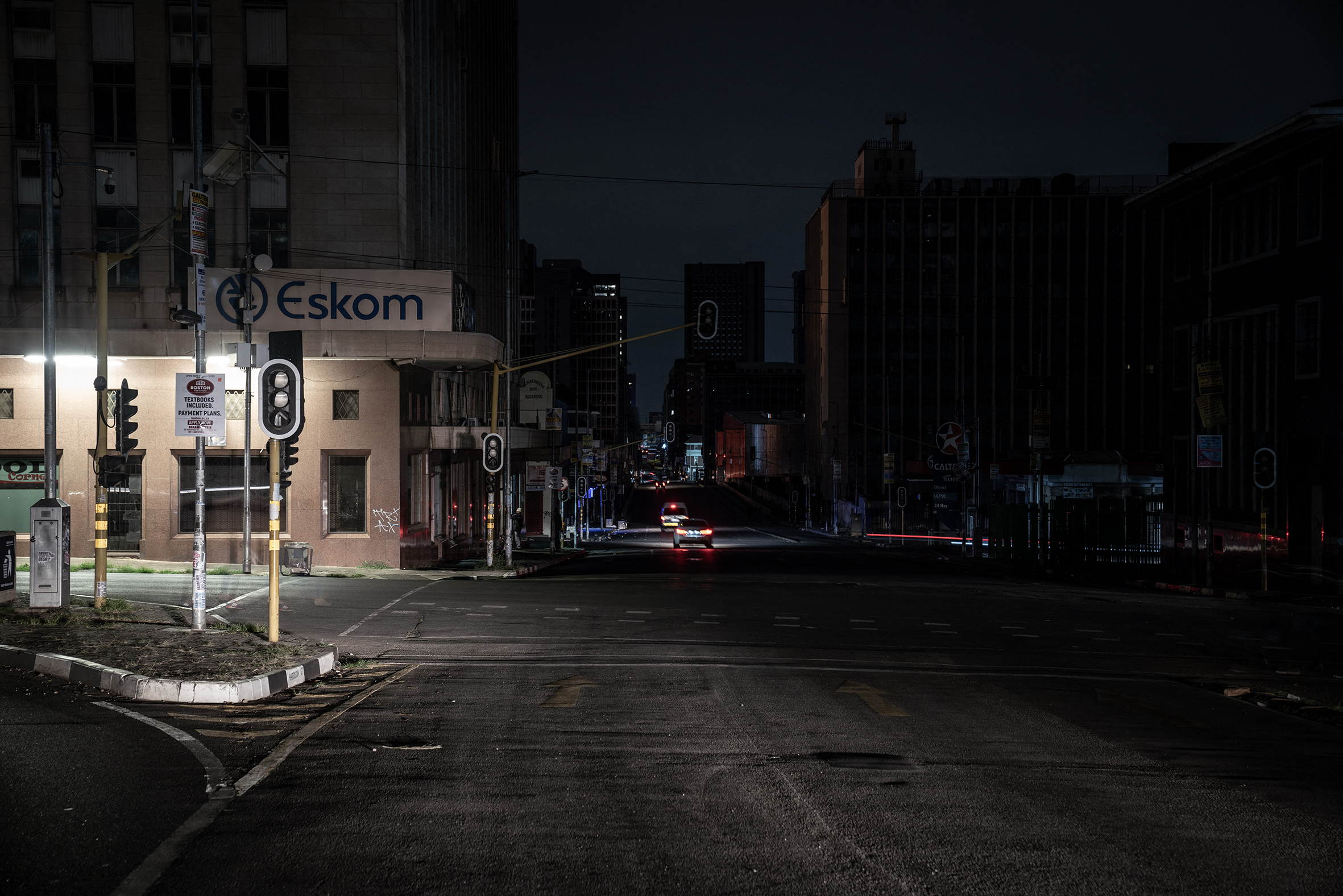 An illuminated signboard on display outside the Eskom Regional Office in Braamfontein, Johannesburg during load-shedding (rolling blackout) on 31 January, 2023.