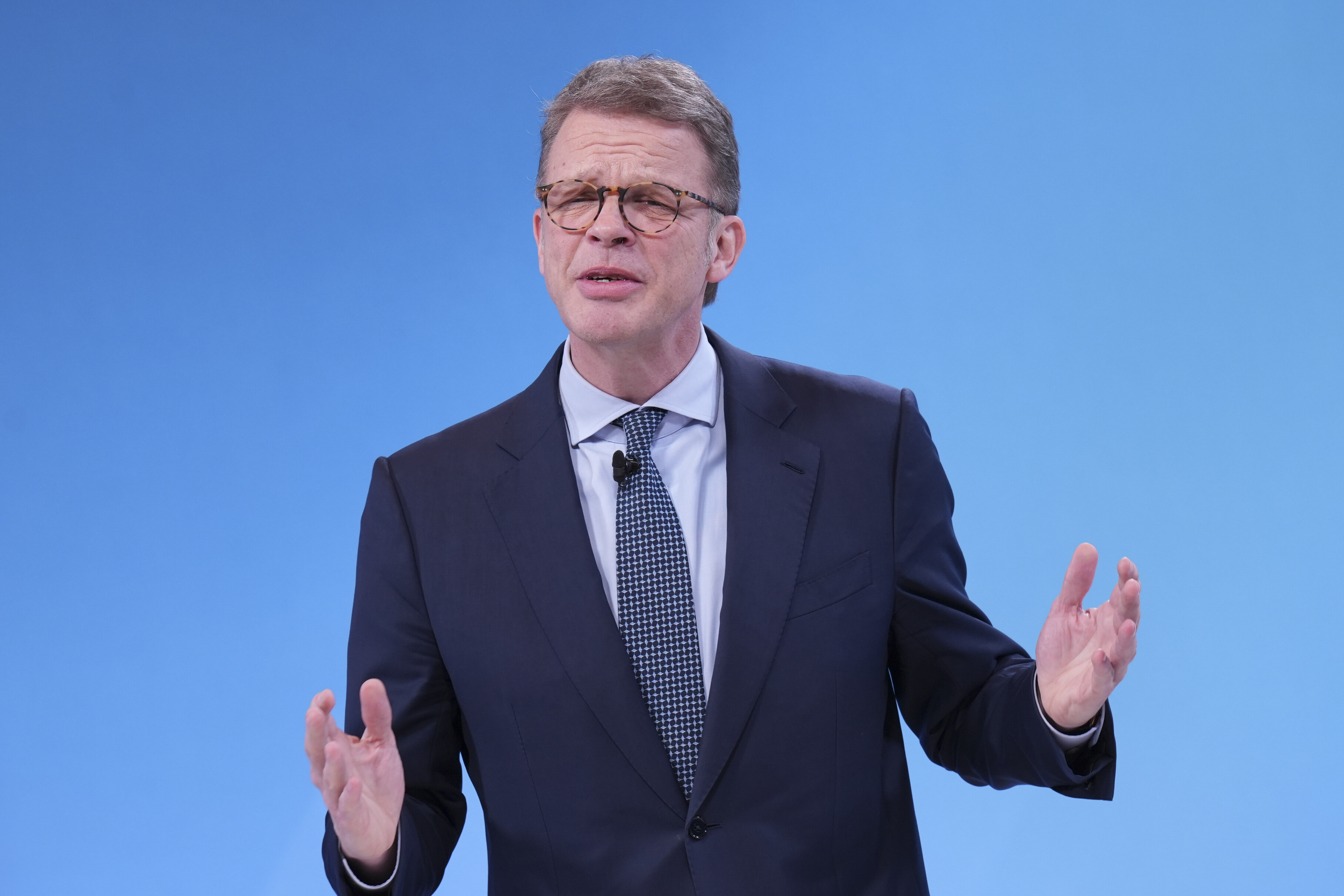Christian Sewing, CEO of Germany’s Deutsche Bank, speaks at its annual press conference on Feb. 2, 2023, in Frankfurt.