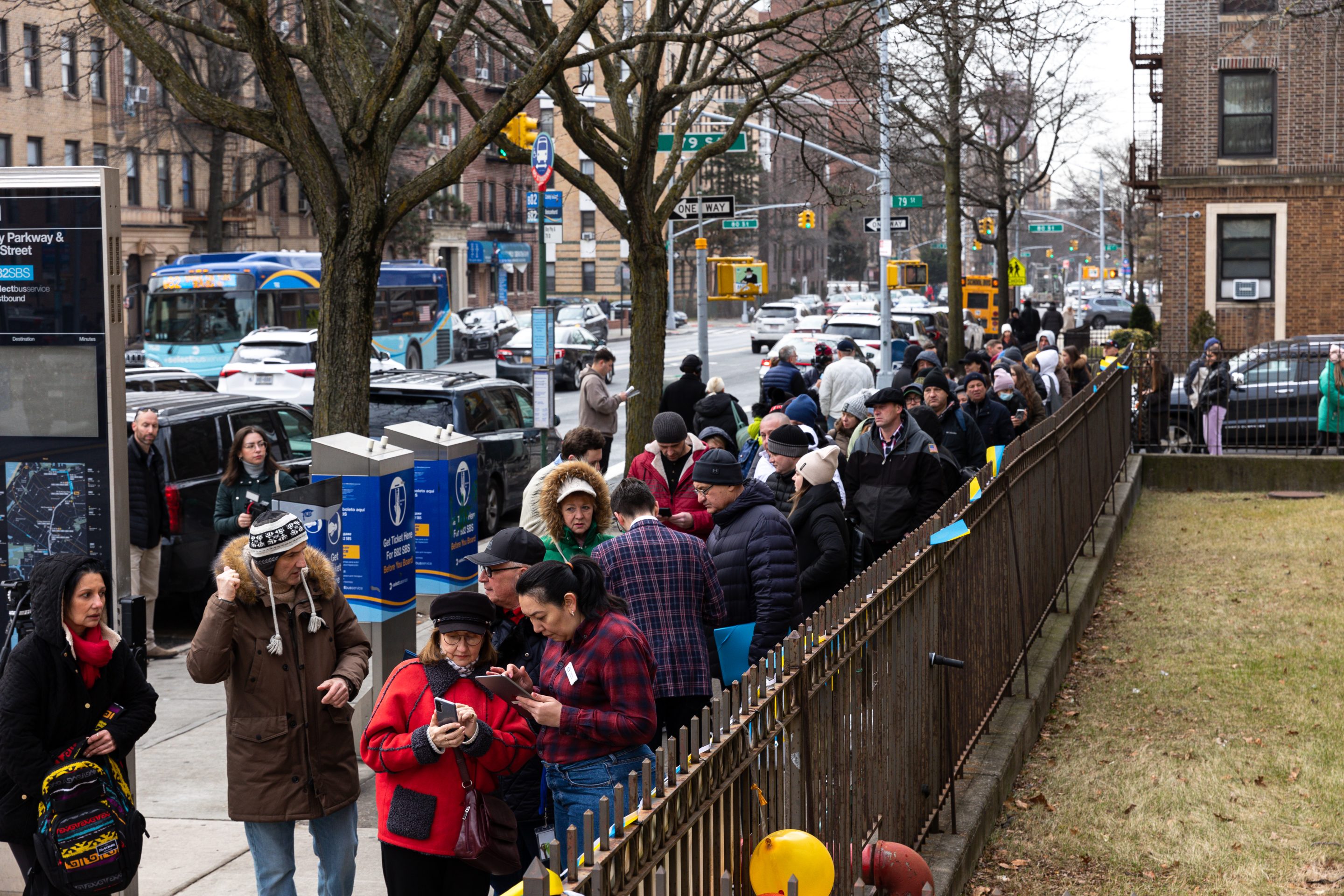 Ukrainian refugee outside a job fair in New York.