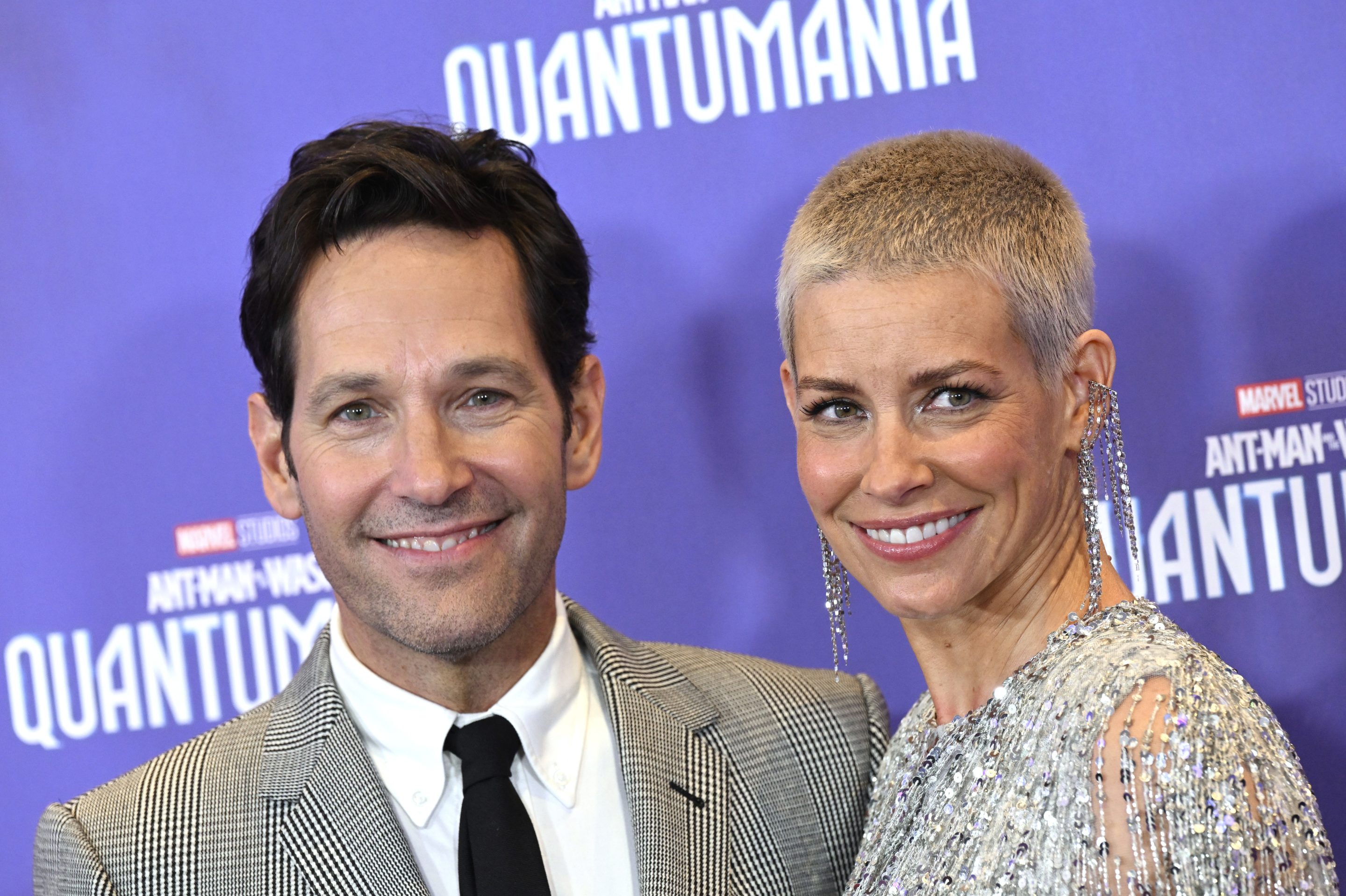 Paul Rudd and Evangeline Lilly attend a screening of Marvel's Ant-Man and the Wasp: Quantumania on Feb. 16, in London, U.K.