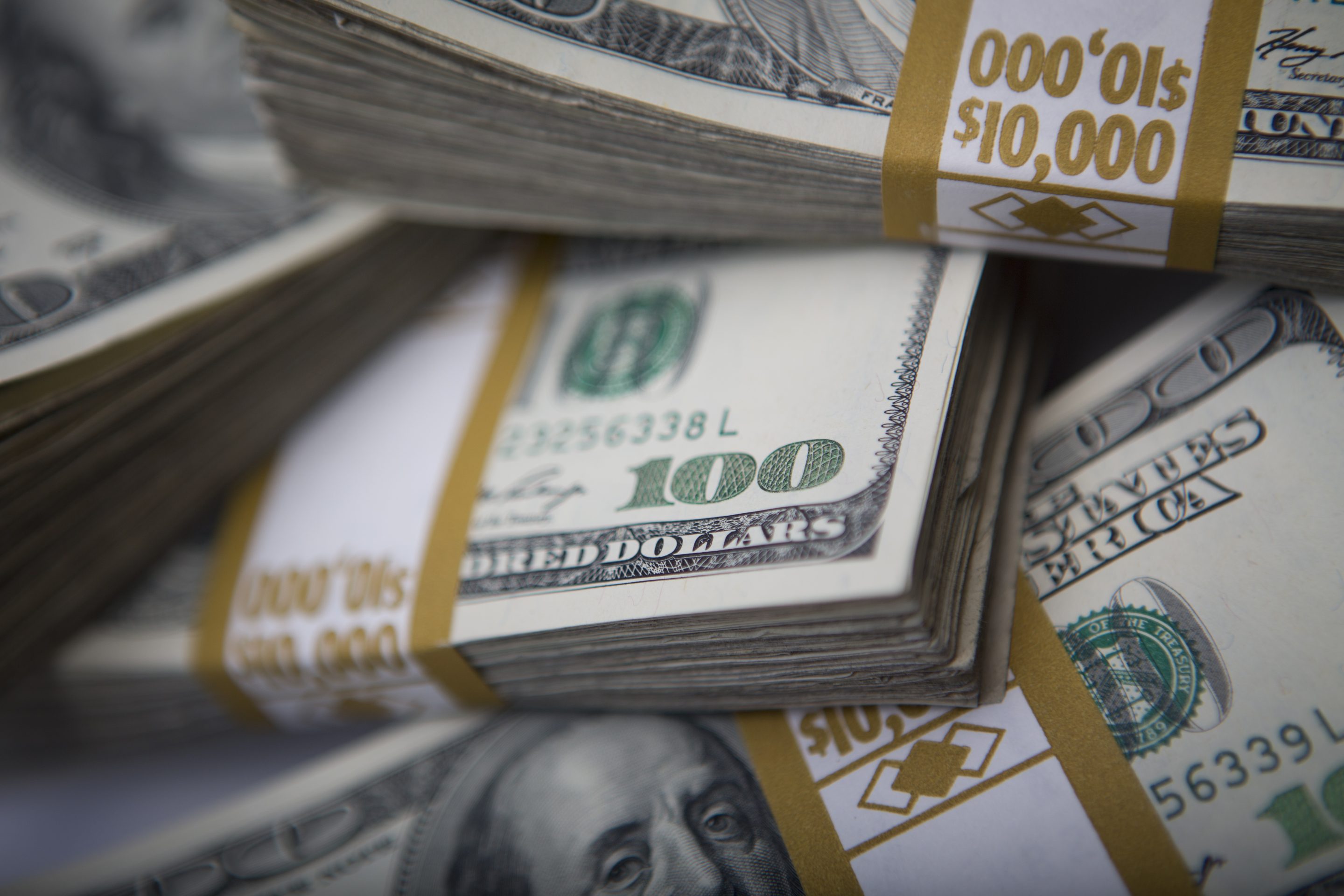 Stacks of U.S. $100 bills.