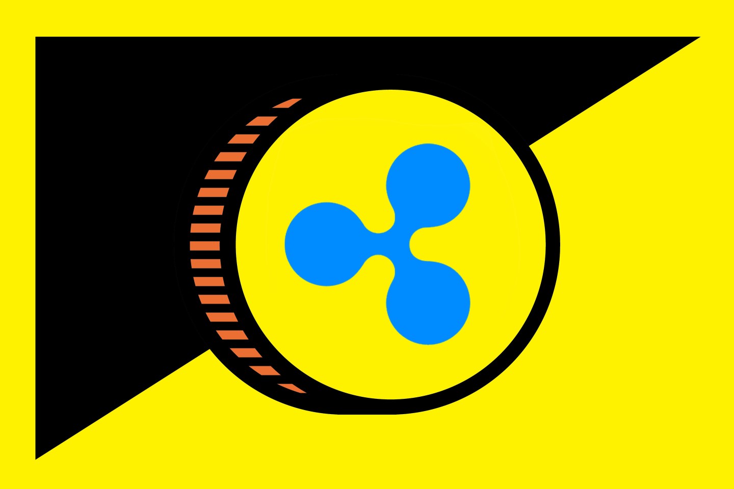 A drawing of a coin over with a triangular logo in the middle.