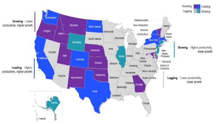 A state-level breakdown shows the unequal productivity performance of U.S. states.