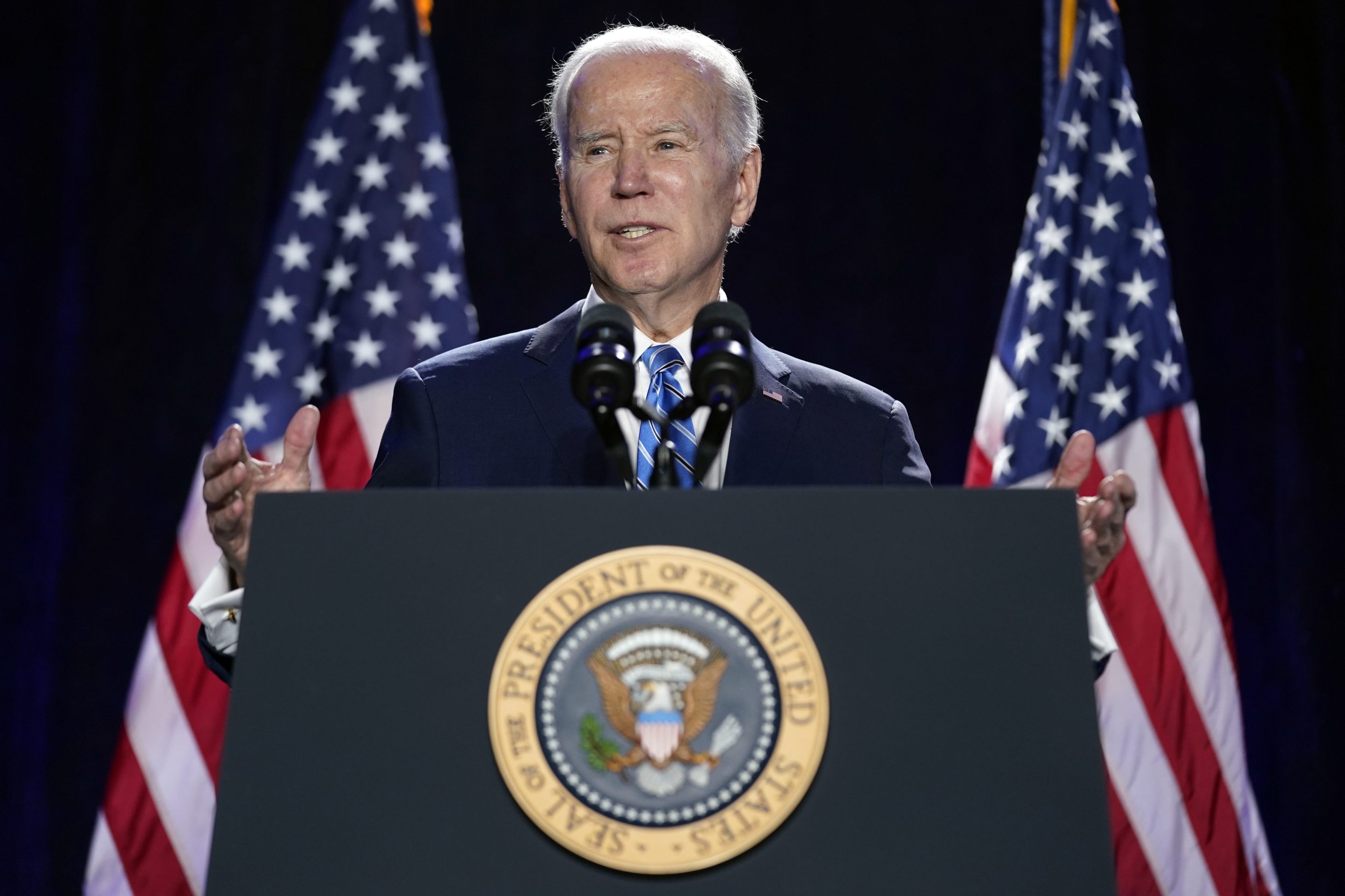 President Joe Biden speaks to the House Democratic Caucus Issues Conference, Wednesday, March 1, 2023, in Baltimore.