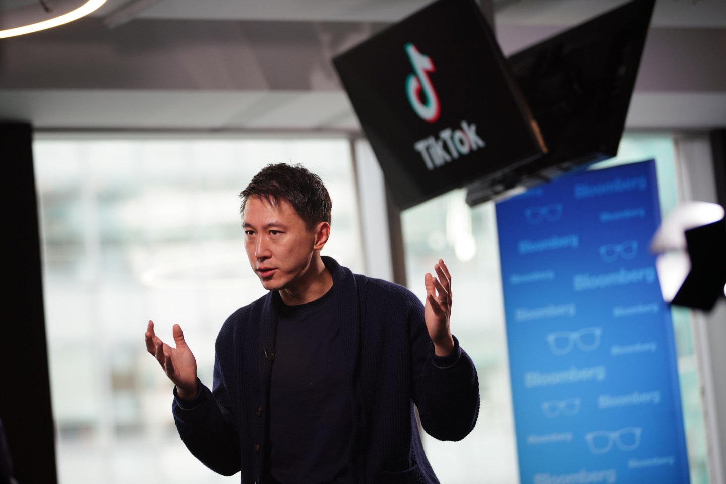 Shouzi Chew, chief executive officer of TikTok Inc., during an interview for an episode of "The David Rubenstein Show: Peer-to-Peer Conversations" at the TikTok office in New York, U.S.,