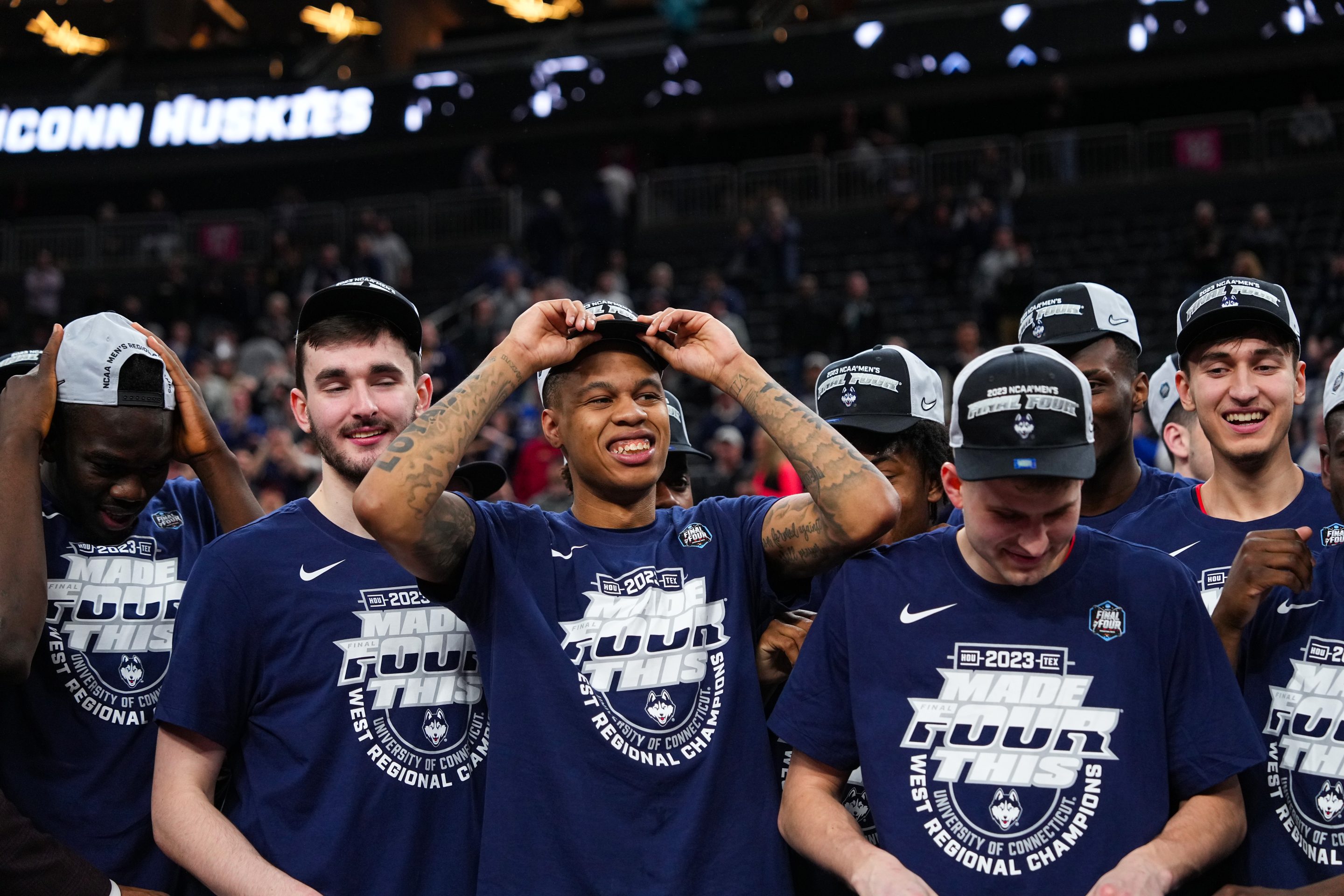The Connecticut Huskies are one of four teams left vying for the NCAA Tournament championship. 